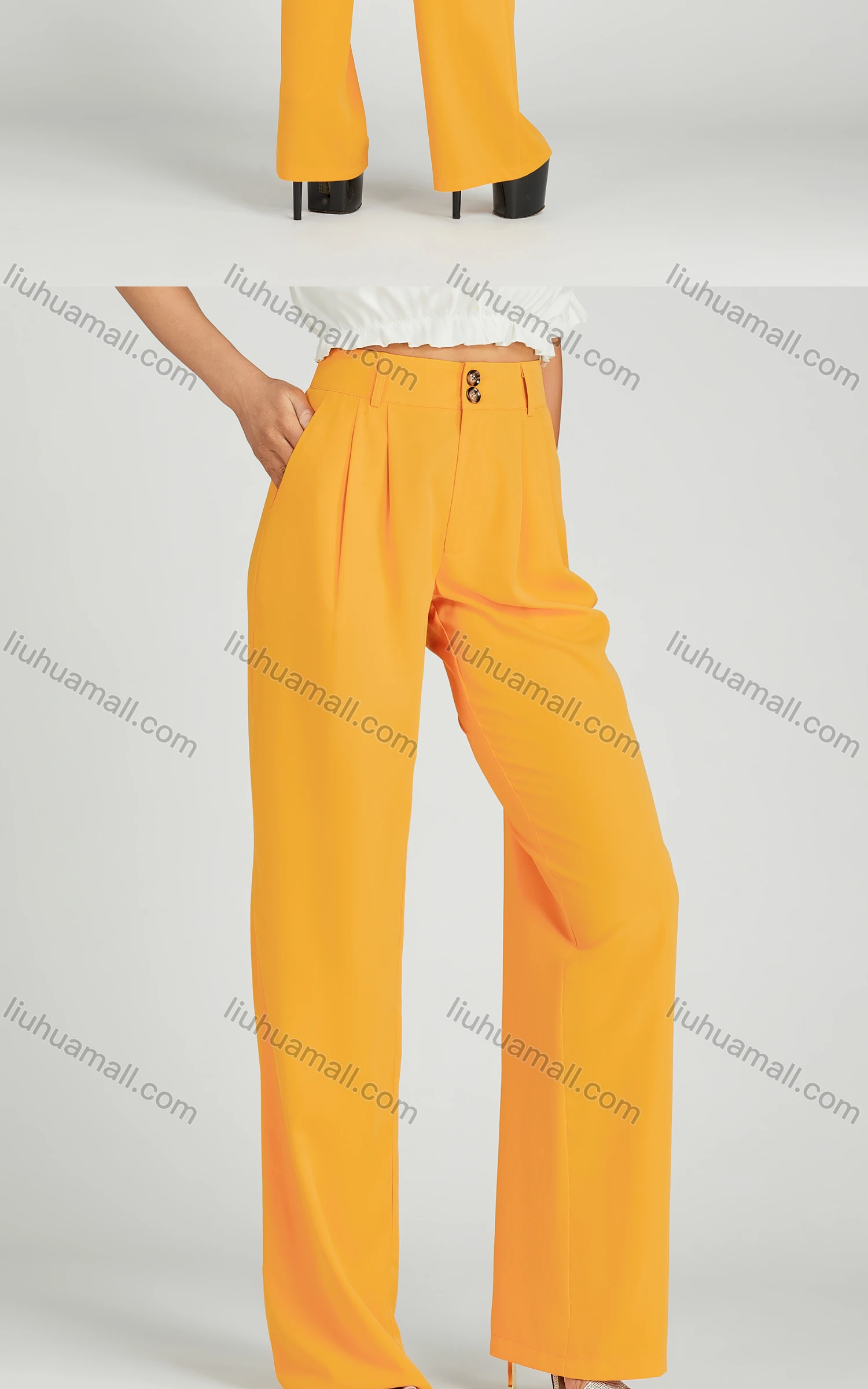 Wholesale Women's Casual Wide Leg High Waist Plain Pants MT316# - Liuhuamall