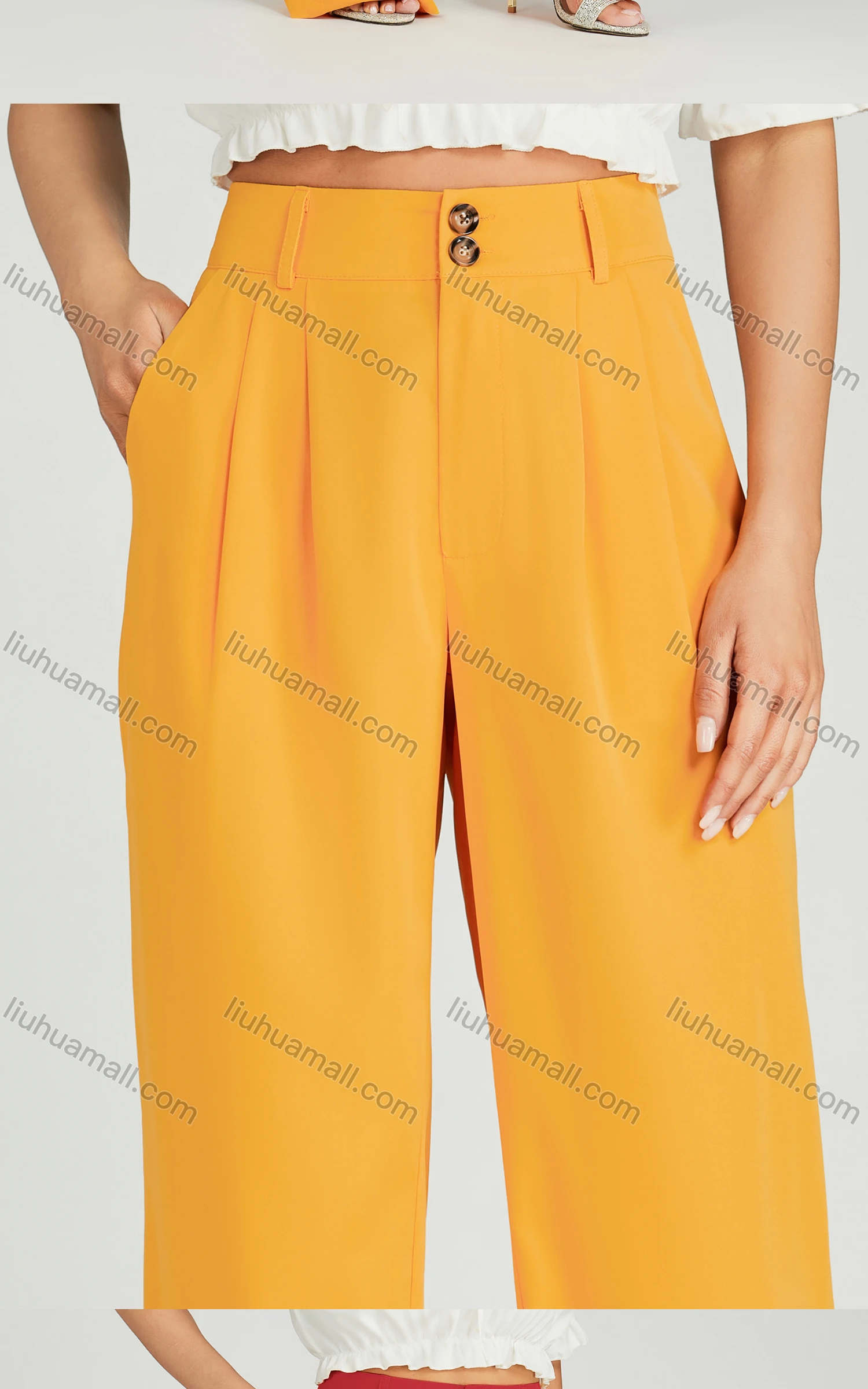 Wholesale Women's Casual Wide Leg High Waist Plain Pants MT316# - Liuhuamall