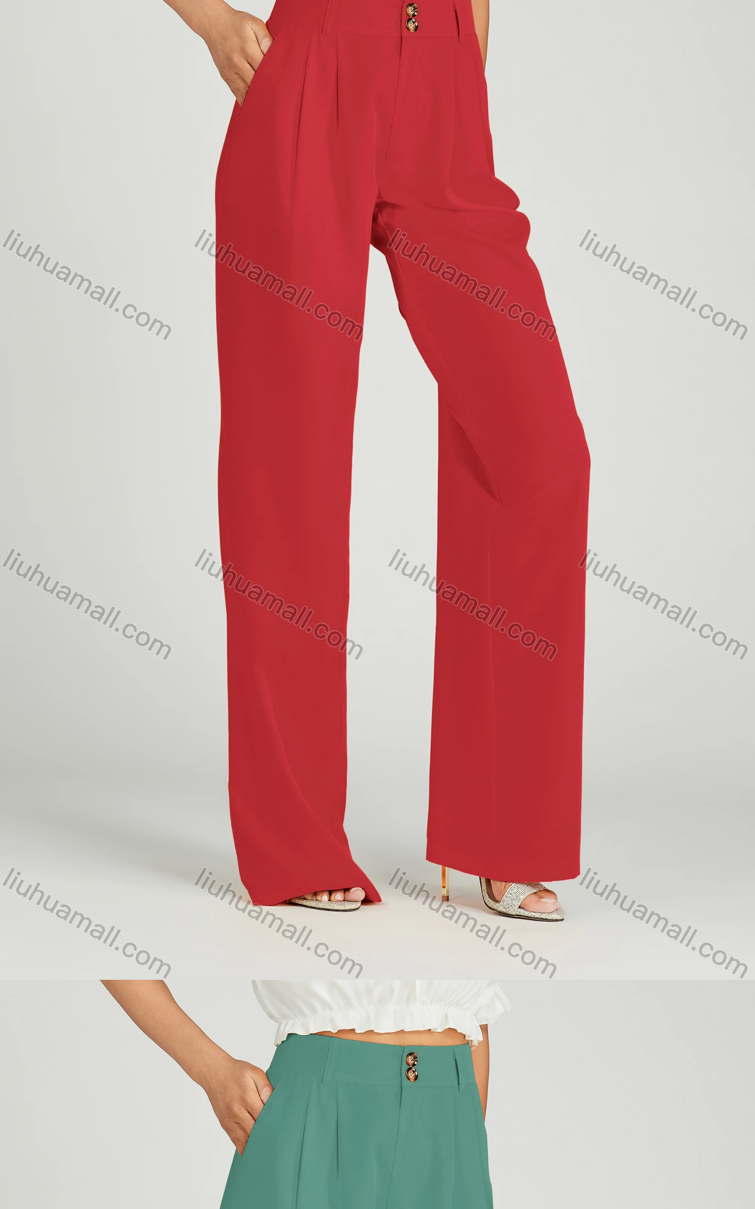 Wholesale Women's Casual Wide Leg High Waist Plain Pants MT316# - Liuhuamall