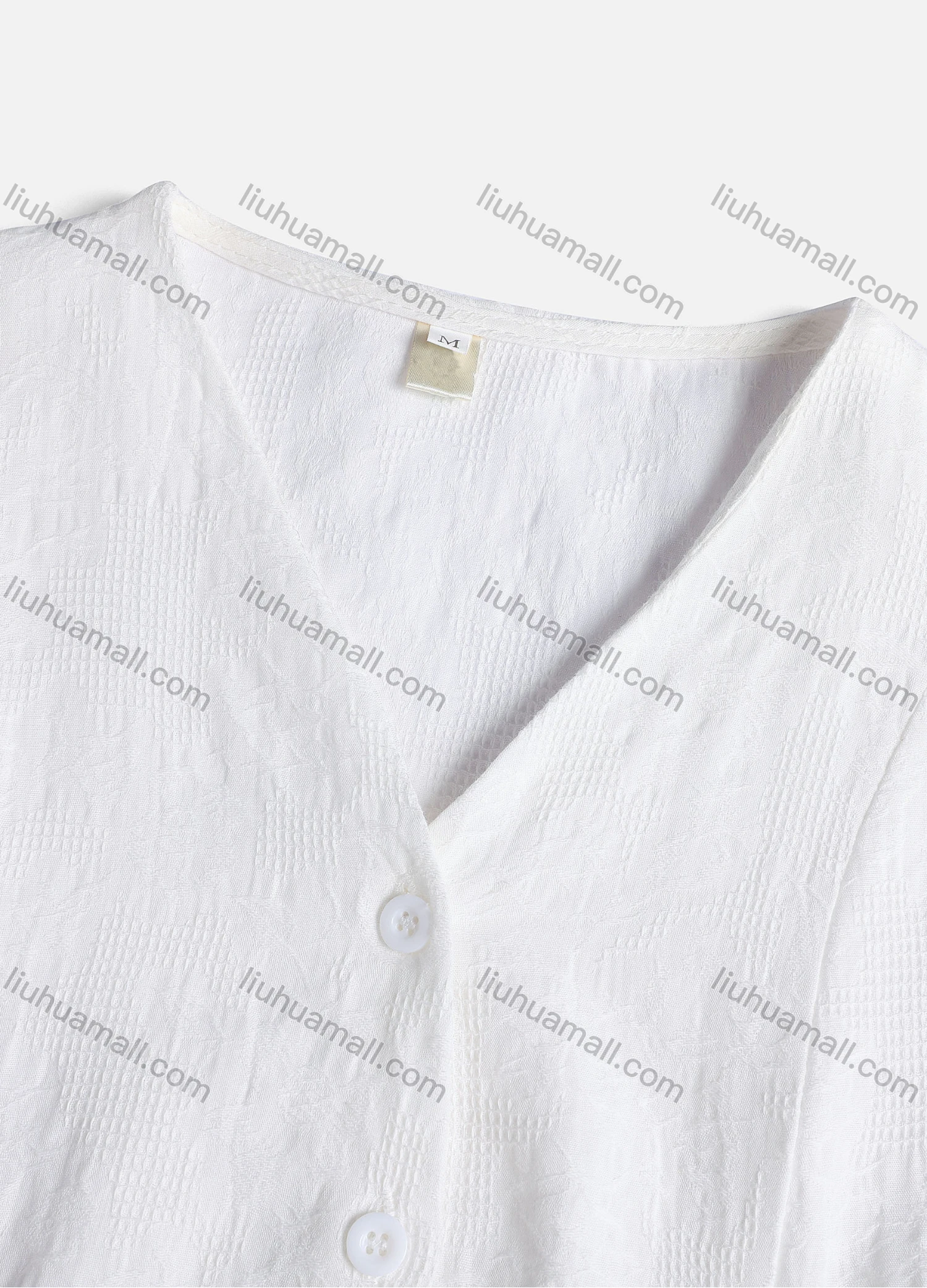 Wholesale Women's Casual Plain V Neck Drawstring Long Sleeve Button Down Crop Top 1258# - Liuhuamall