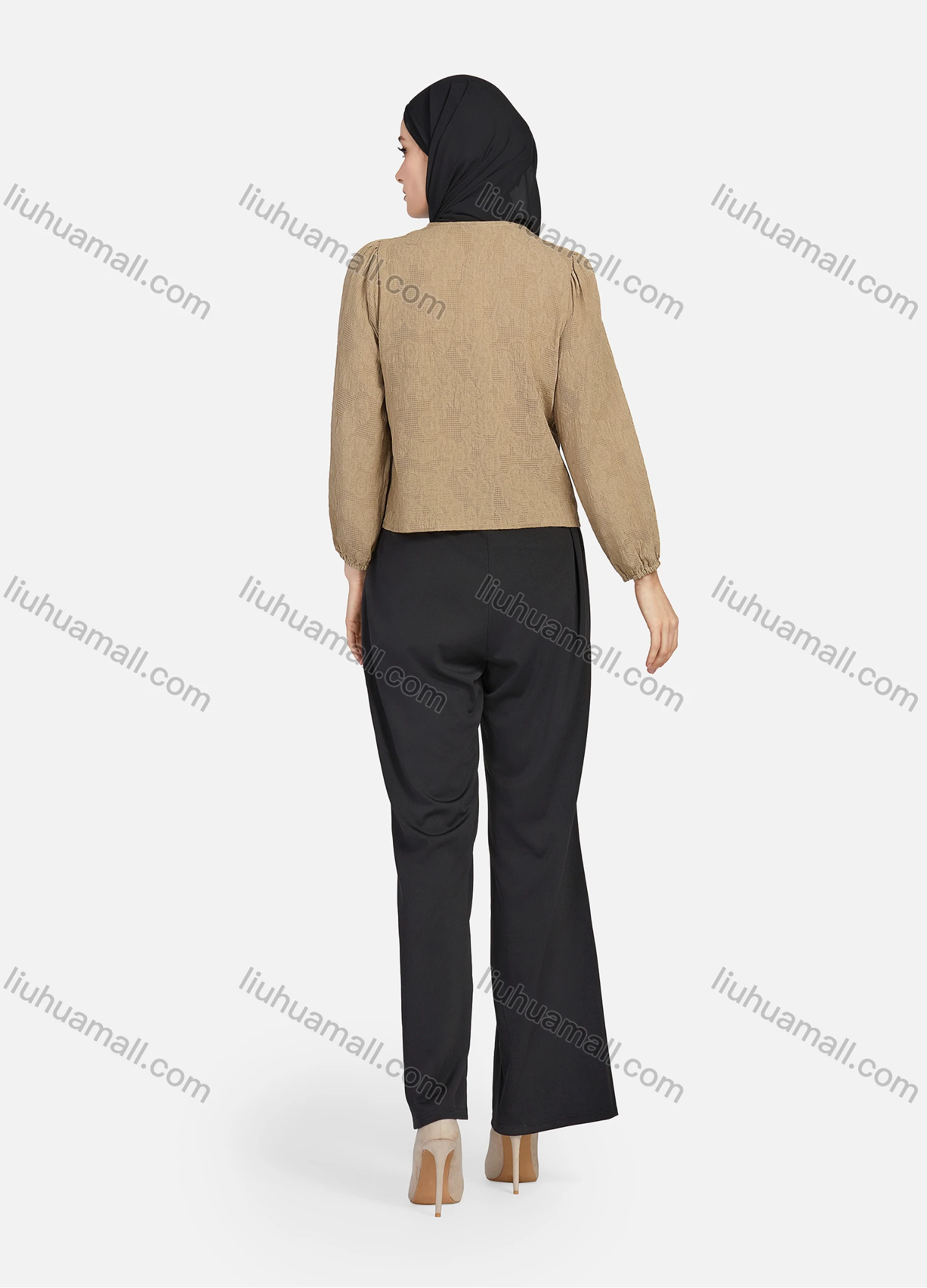 Wholesale Women's Casual Plain V Neck Drawstring Long Sleeve Button Down Crop Top 1258# - Liuhuamall