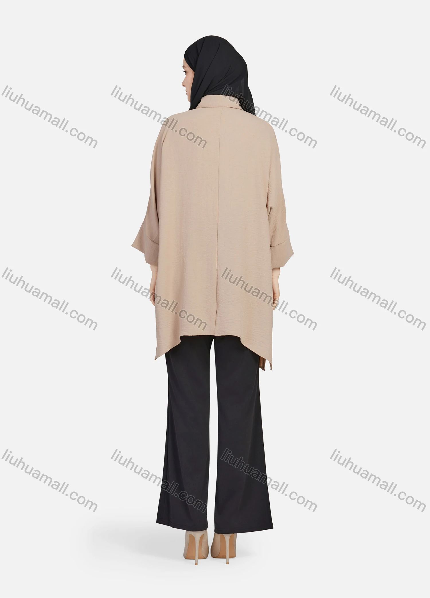 Wholesale Women's Casual Plain Collared 3/4 Sleeve Button Down Split Side High Low Hem Tunic 1290# - Liuhuamall