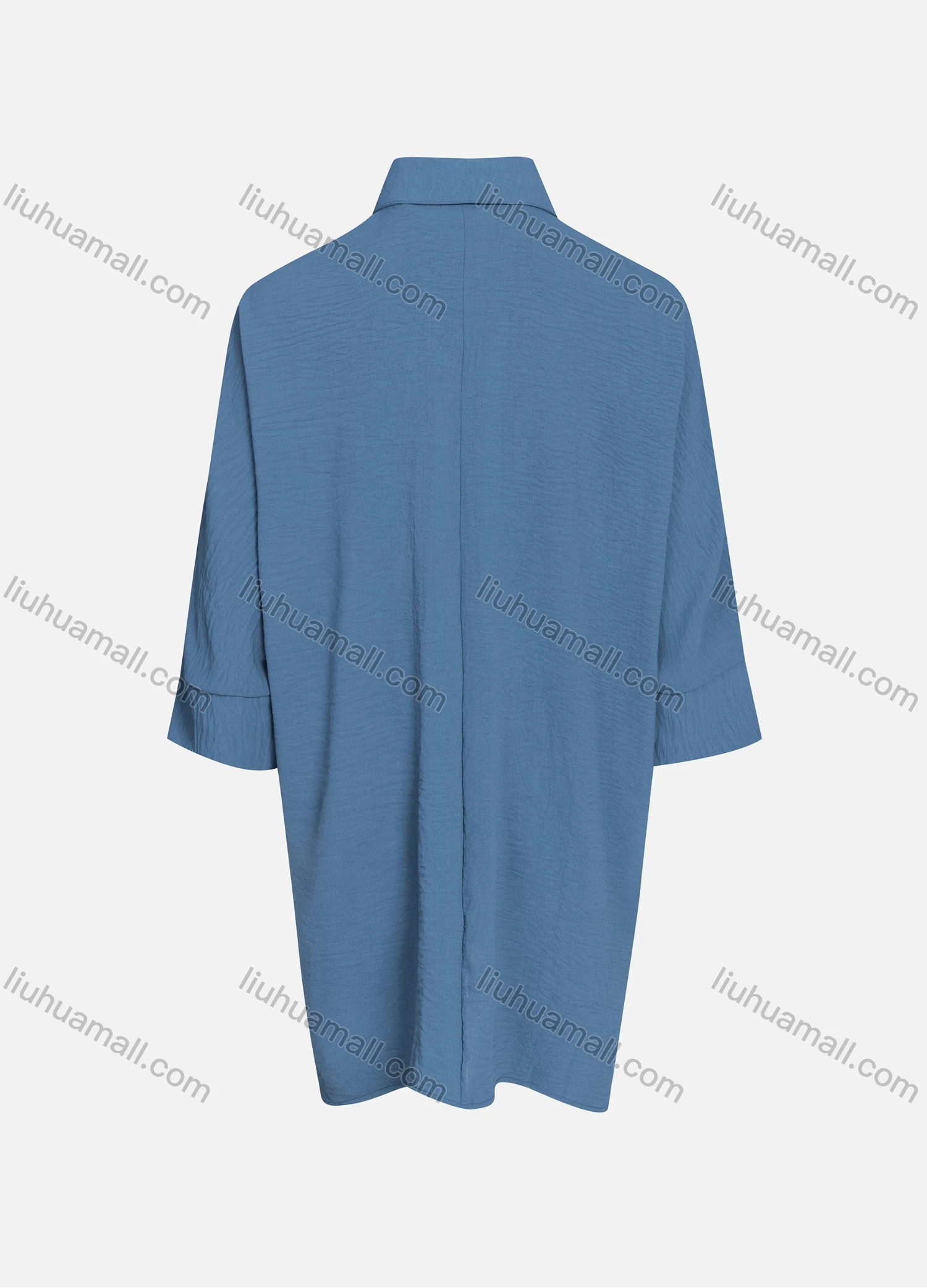 Wholesale Women's Casual Plain Collared 3/4 Sleeve Button Down Split Side High Low Hem Tunic 1290# - Liuhuamall