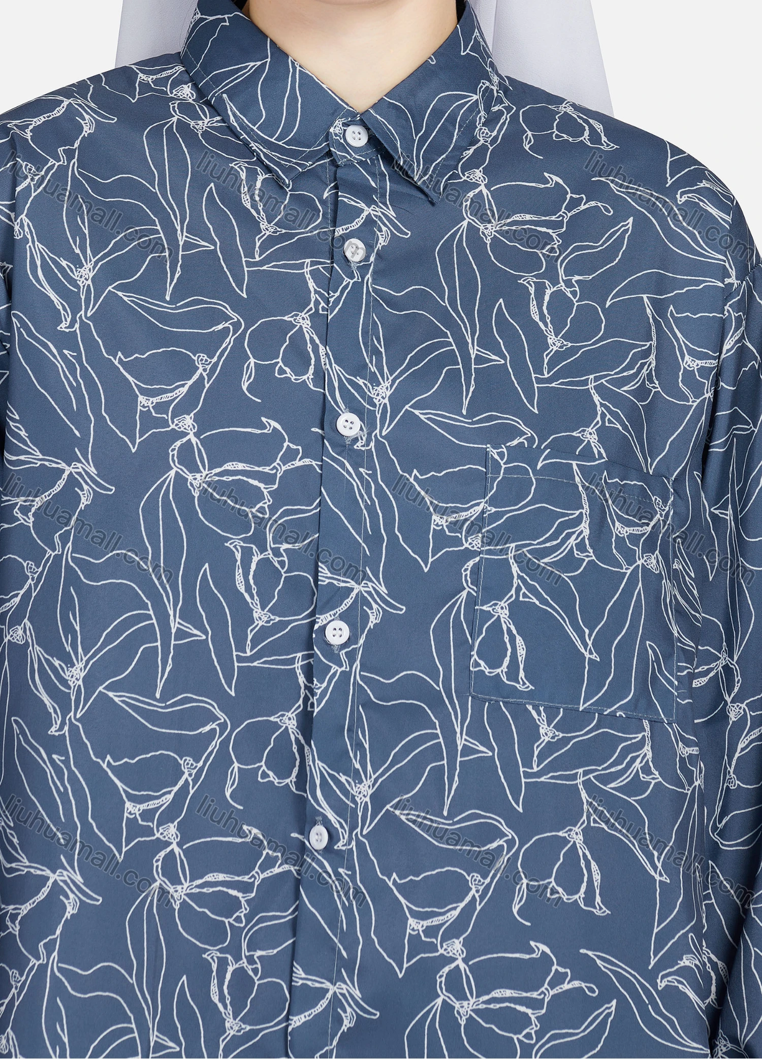 Wholesale Women's Casual Allover Print Patch Pockets Long Sleeve Curved Hem Shirt 1292# - Liuhuamall