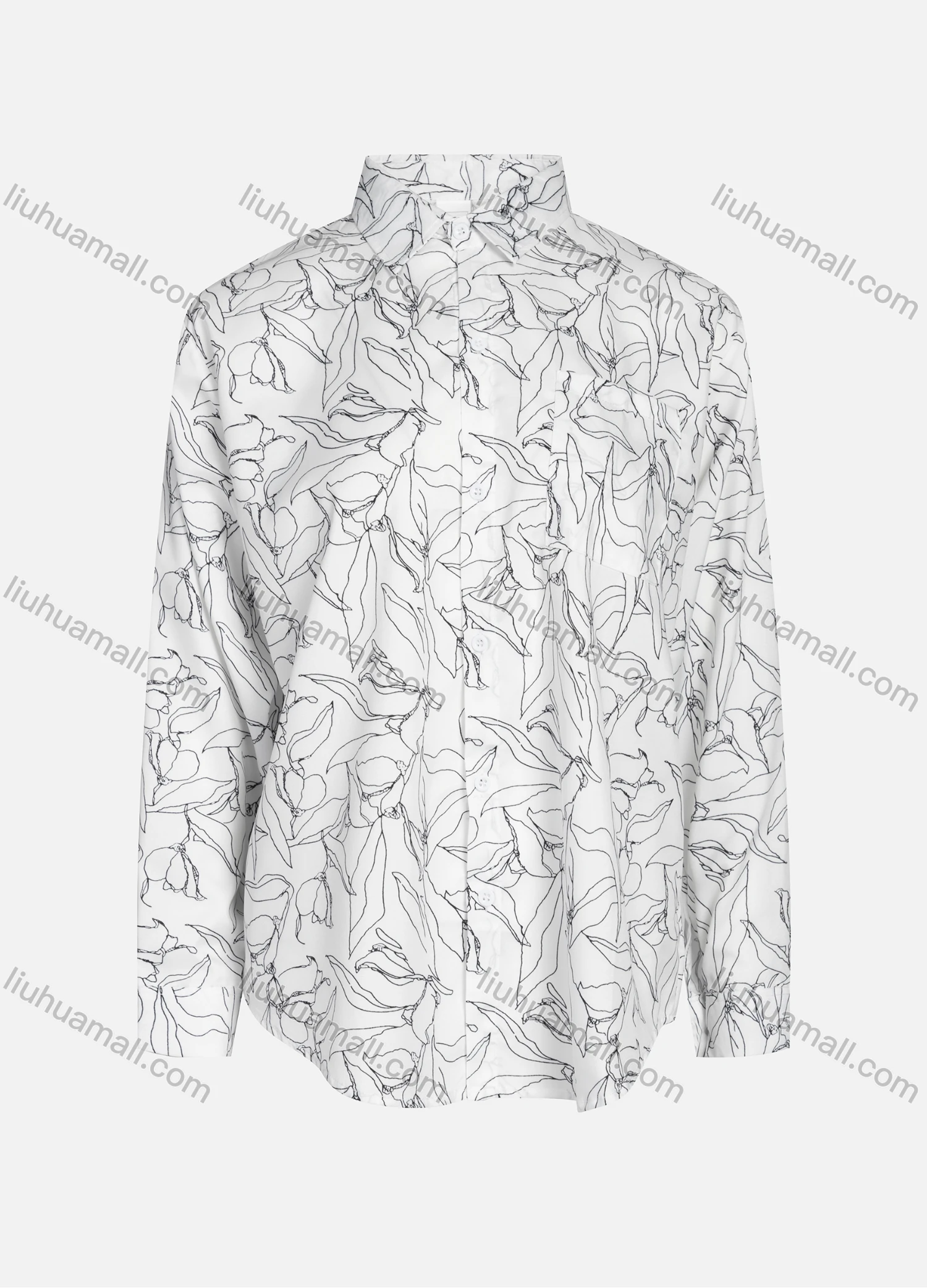 Wholesale Women's Casual Allover Print Patch Pockets Long Sleeve Curved Hem Shirt 1292# - Liuhuamall