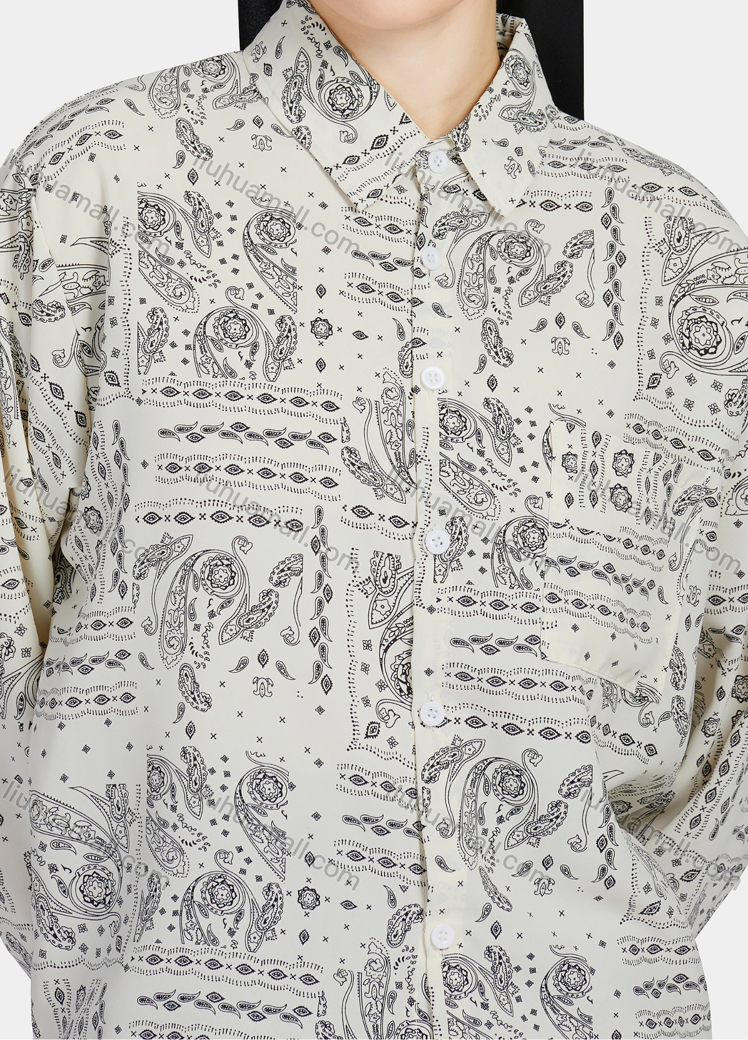 Wholesale Women's Casual Allover Paisley Print Patch Pockets Long Sleeve Button Down Shirt 1293# - Liuhuamall