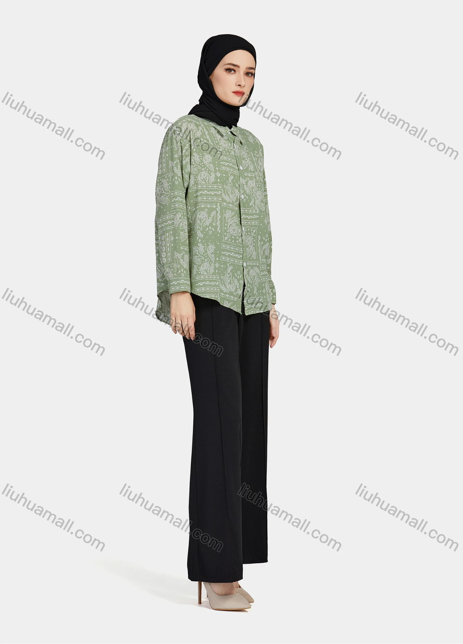 Wholesale Women's Casual Allover Paisley Print Patch Pockets Long Sleeve Button Down Shirt 1293# - Liuhuamall