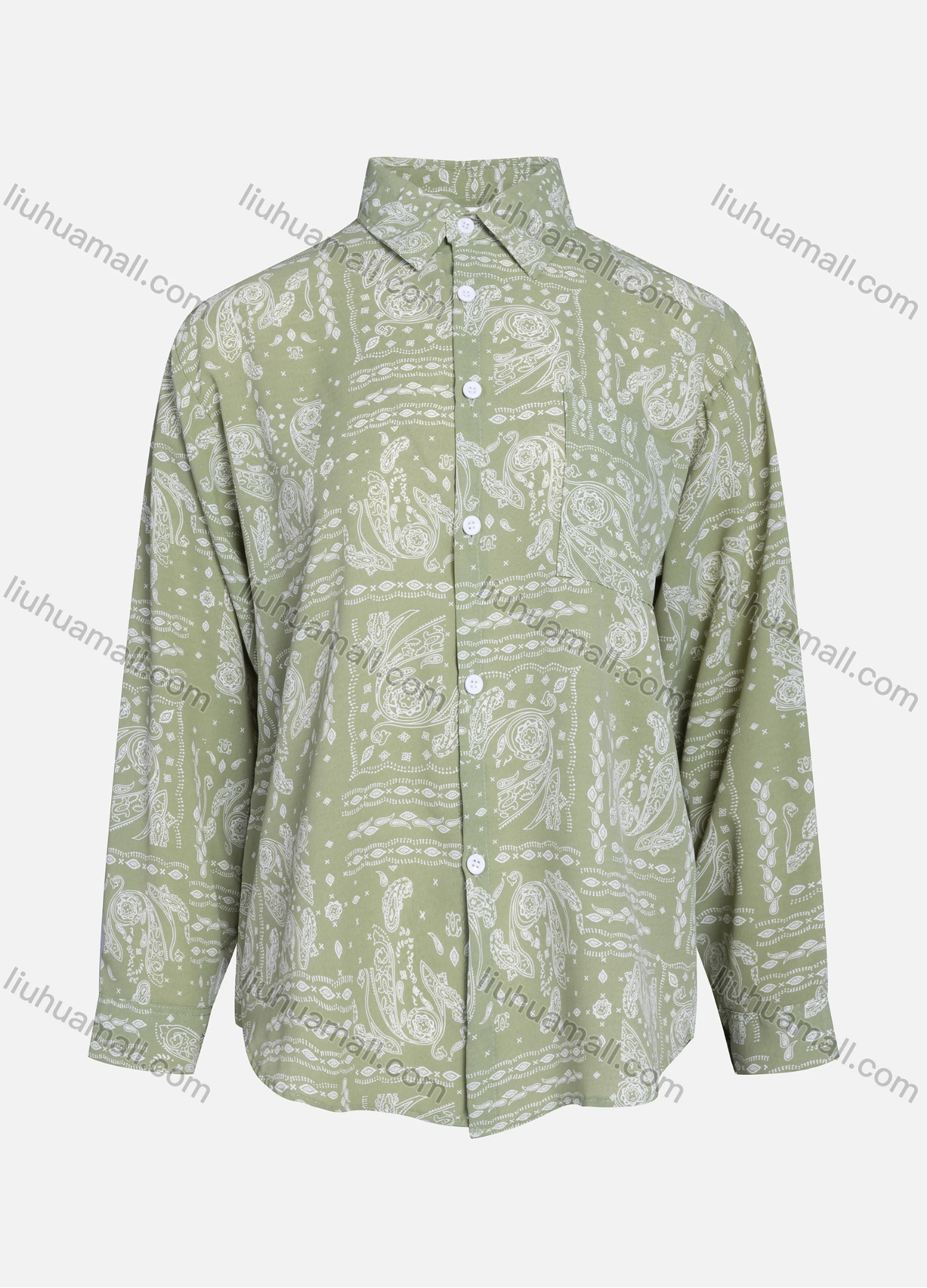 Wholesale Women's Casual Allover Paisley Print Patch Pockets Long Sleeve Button Down Shirt 1293# - Liuhuamall