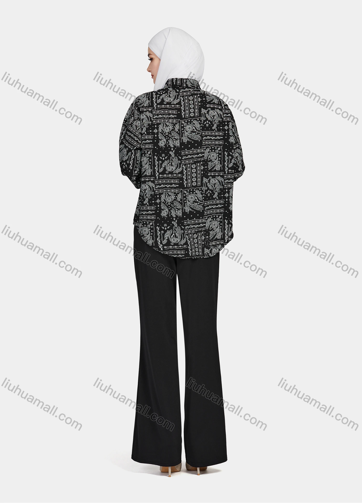 Wholesale Women's Casual Allover Paisley Print Patch Pockets Long Sleeve Button Down Shirt 1293# - Liuhuamall