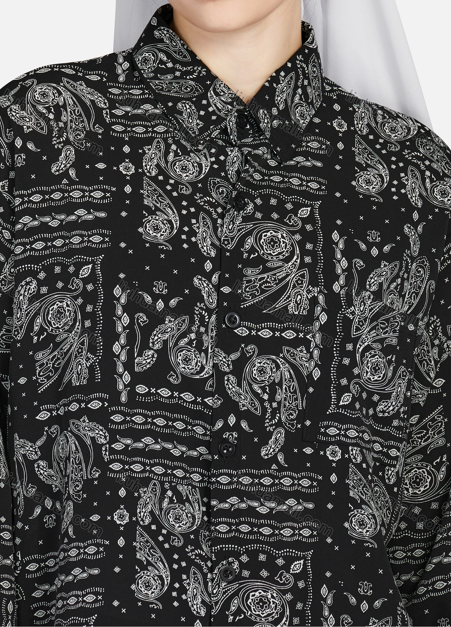 Wholesale Women's Casual Allover Paisley Print Patch Pockets Long Sleeve Button Down Shirt 1293# - Liuhuamall