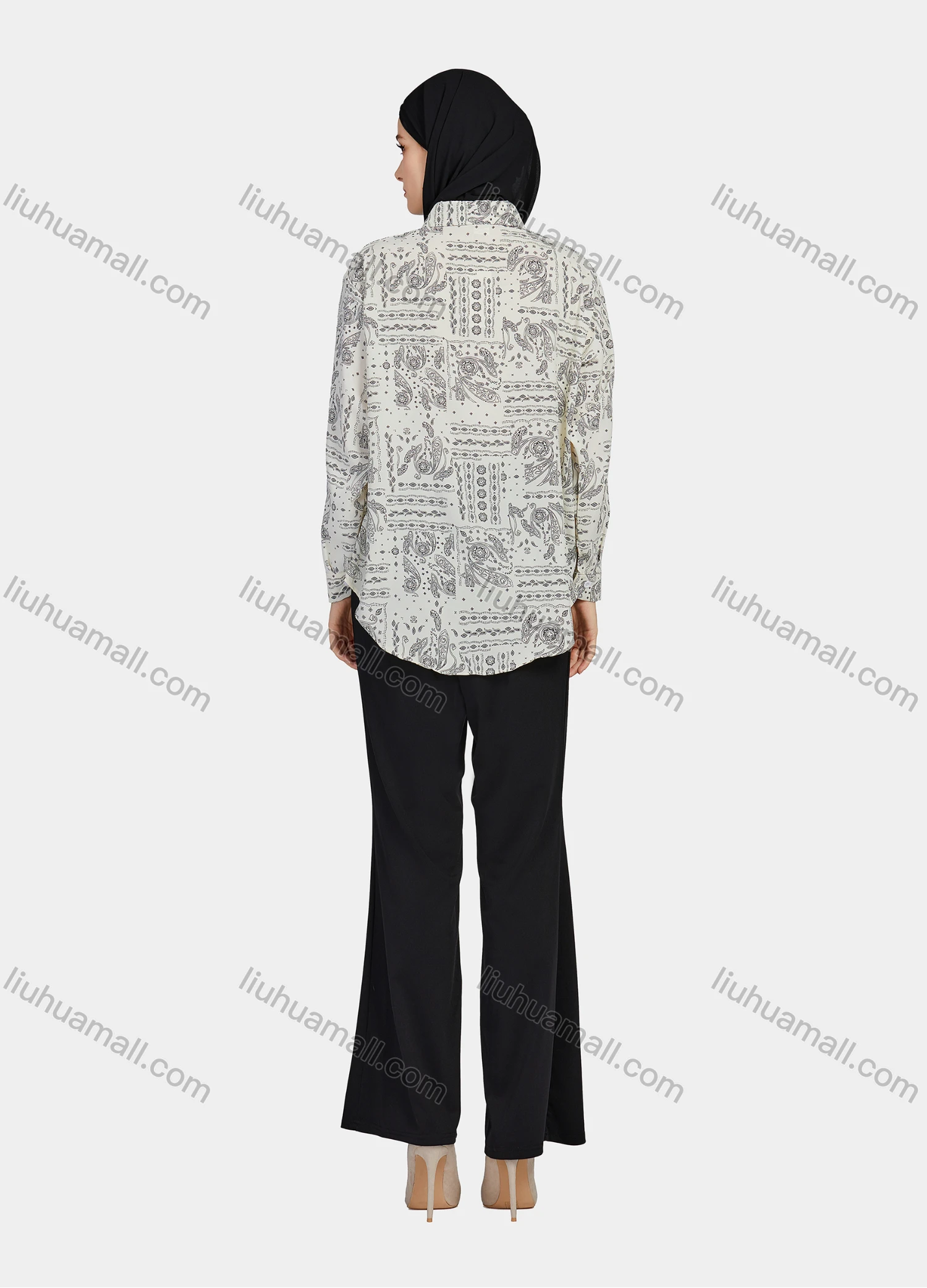 Wholesale Women's Casual Allover Paisley Print Patch Pockets Long Sleeve Button Down Shirt 1293# - Liuhuamall