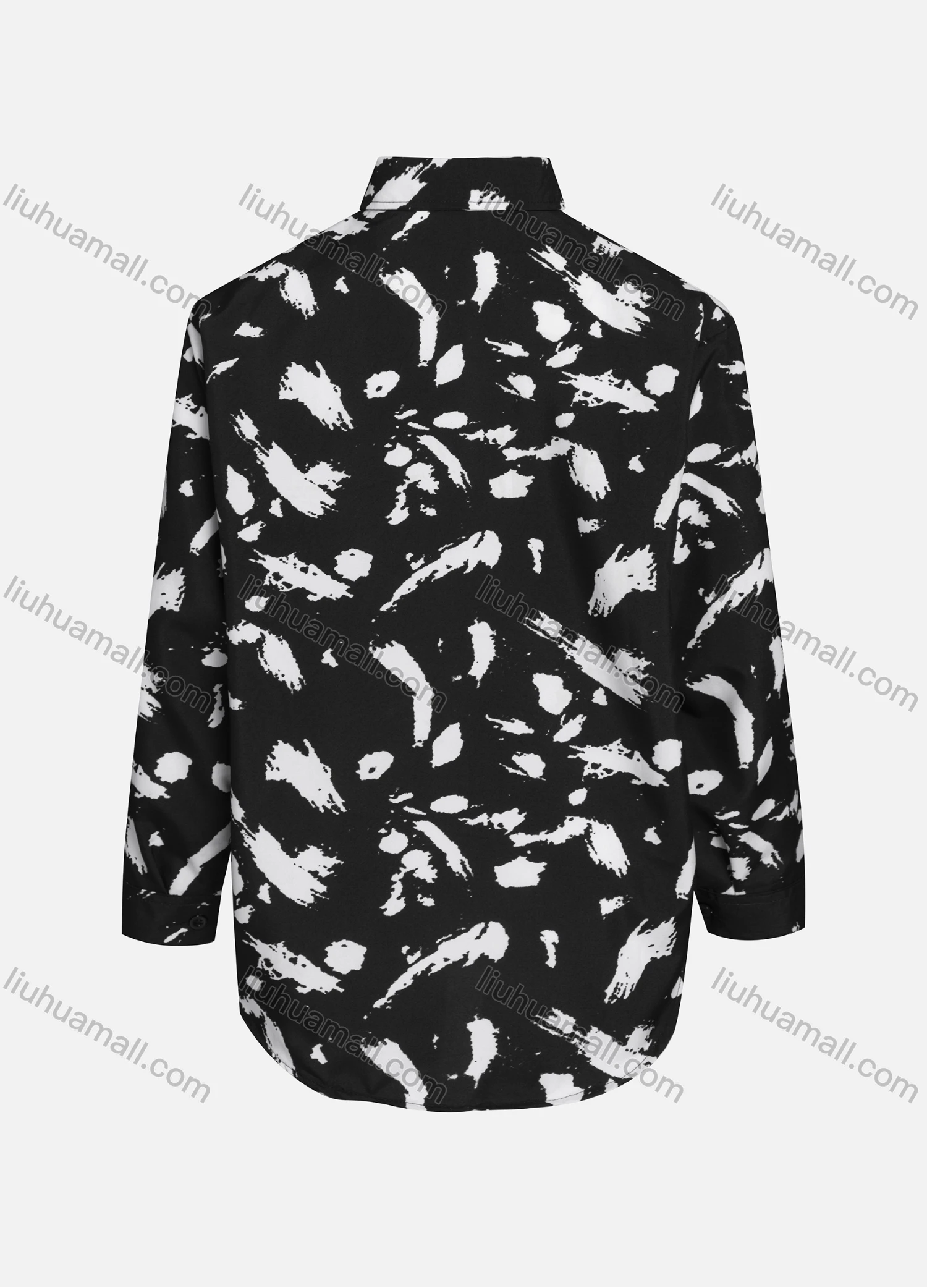 Wholesale Women's Casual Allover Ink Print Long Sleeve Curved Hem Button Down Shirt 1295# - Liuhuamall