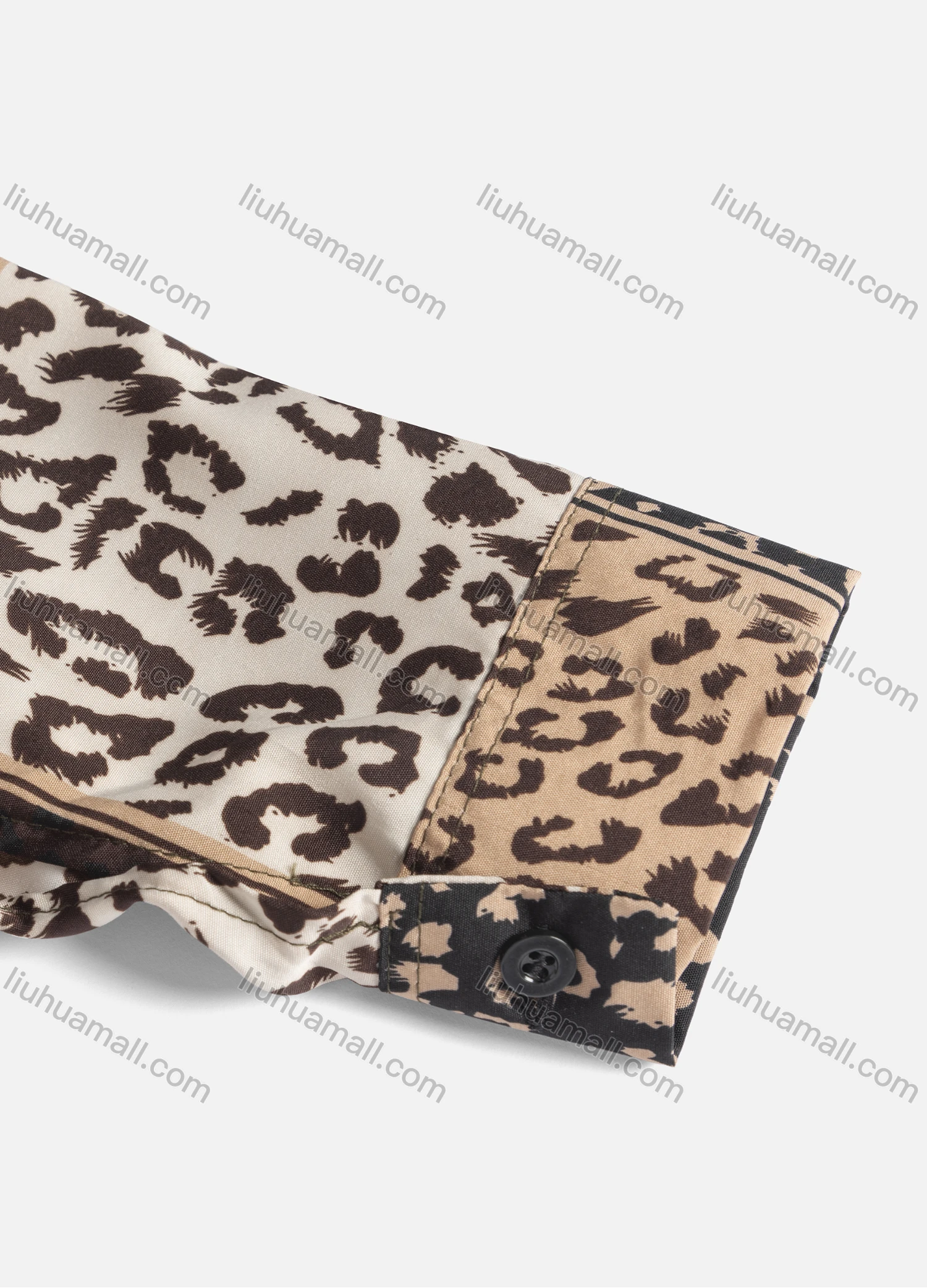 Wholesale Women's Casual Allover Leopard Print Colorblock Long Sleeve Curved Hem Shirt 1296# - Liuhuamall