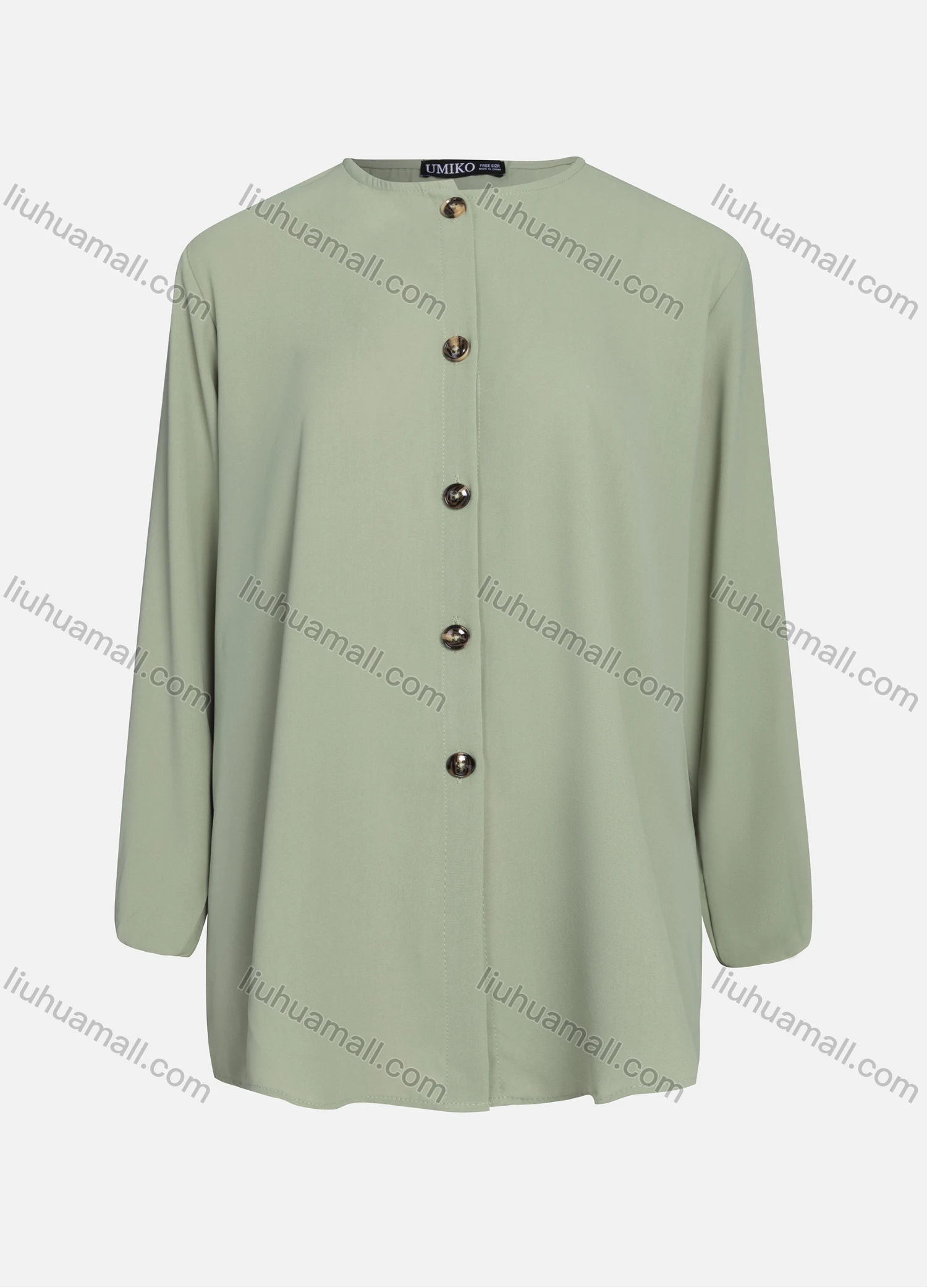 Wholesale Women's Casual Plain Crew Neck Long Sleeve High Low Hem Button Down Tunic 1401# - Liuhuamall