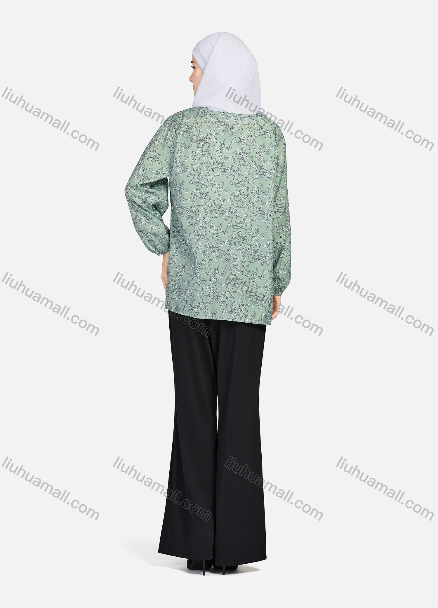 Wholesale Women's Casual Allover Print Crew Neck Long Sleeve High Low Hem Button Down Top 1402# - Liuhuamall