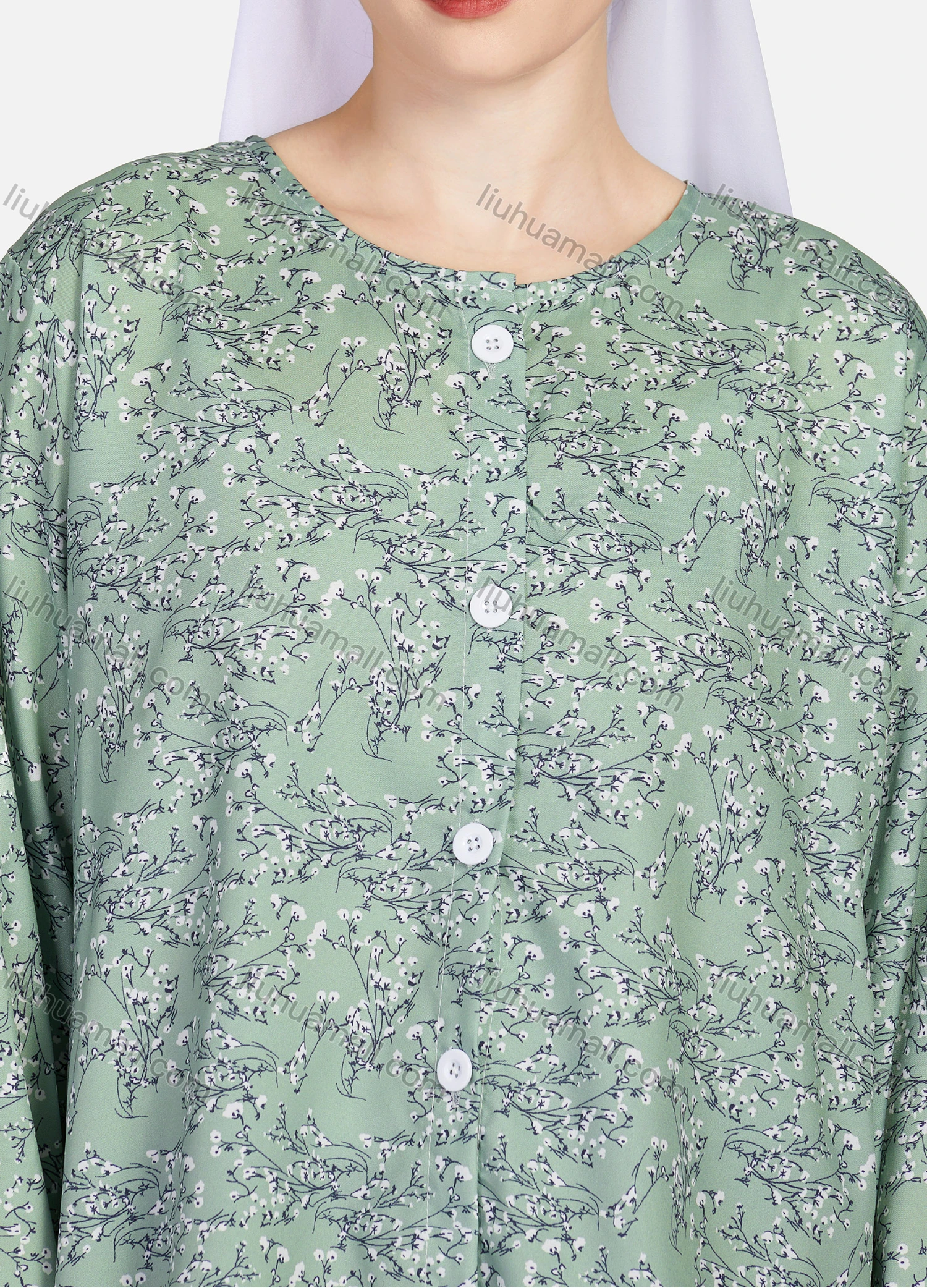 Wholesale Women's Casual Allover Print Crew Neck Long Sleeve High Low Hem Button Down Top 1402# - Liuhuamall