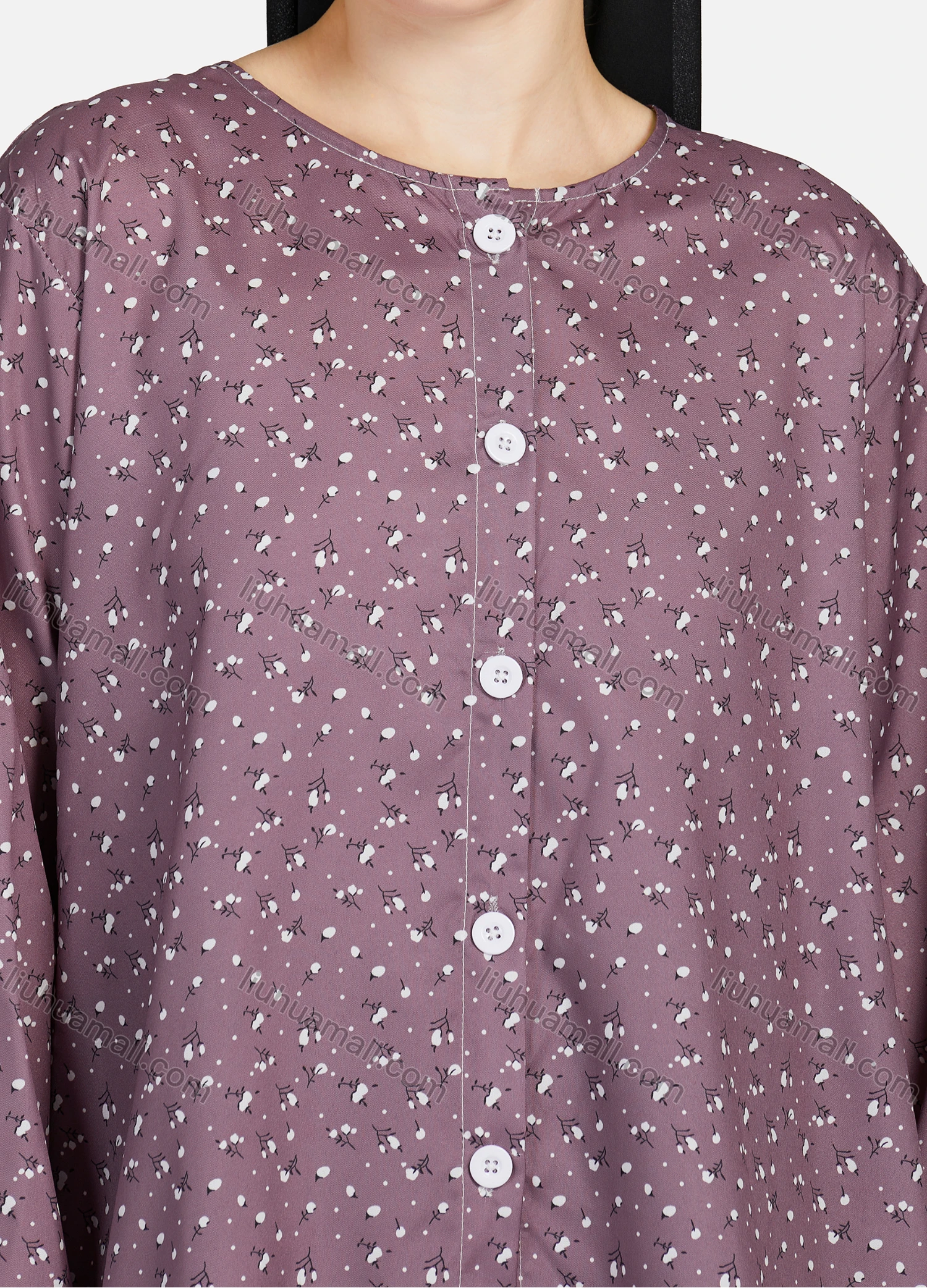 Wholesale Women's Casual Allover Print Crew Neck Long Sleeve High Low Hem Button Down Top 1402# - Liuhuamall