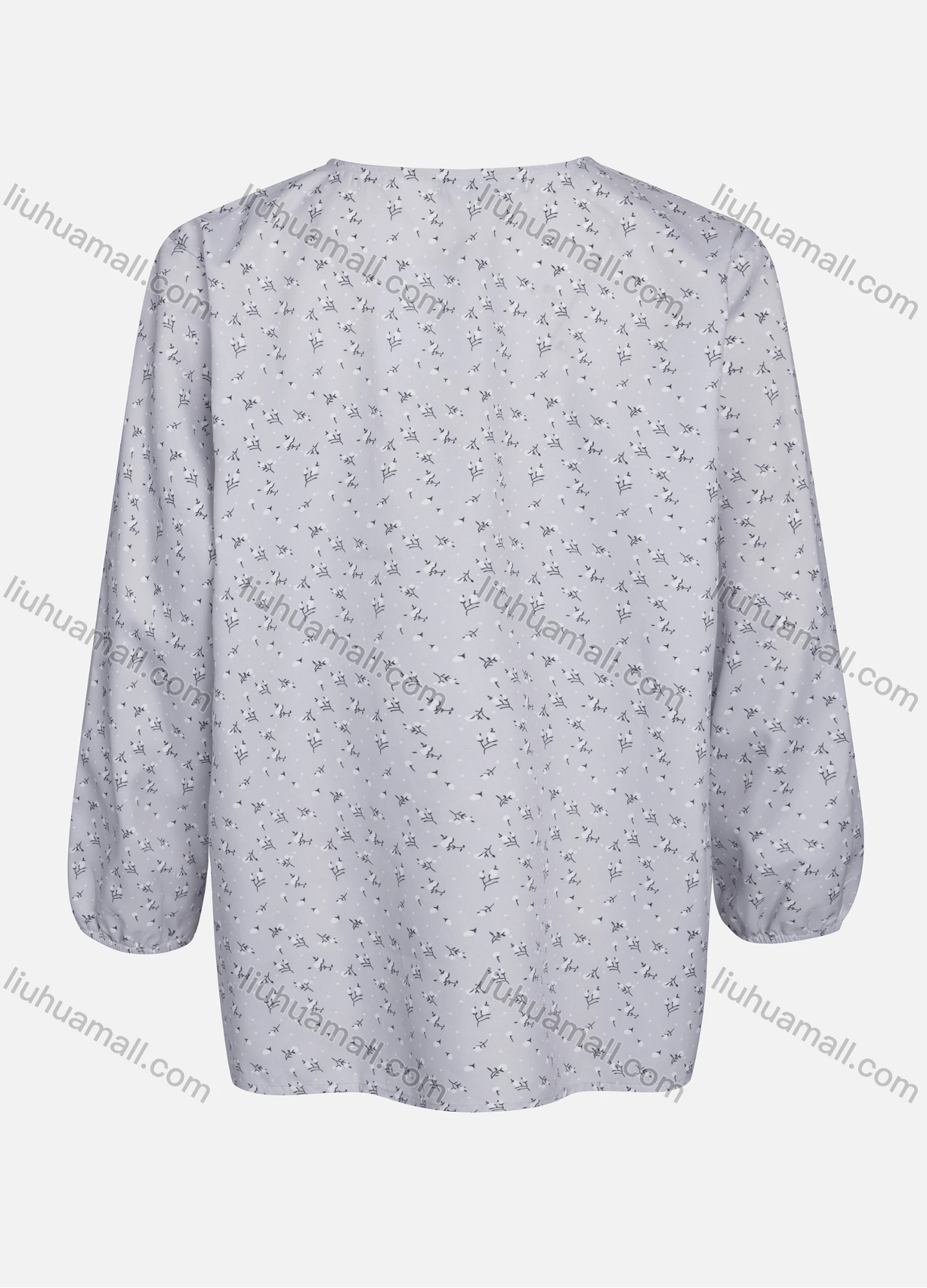 Wholesale Women's Casual Allover Print Crew Neck Long Sleeve High Low Hem Button Down Top 1402# - Liuhuamall