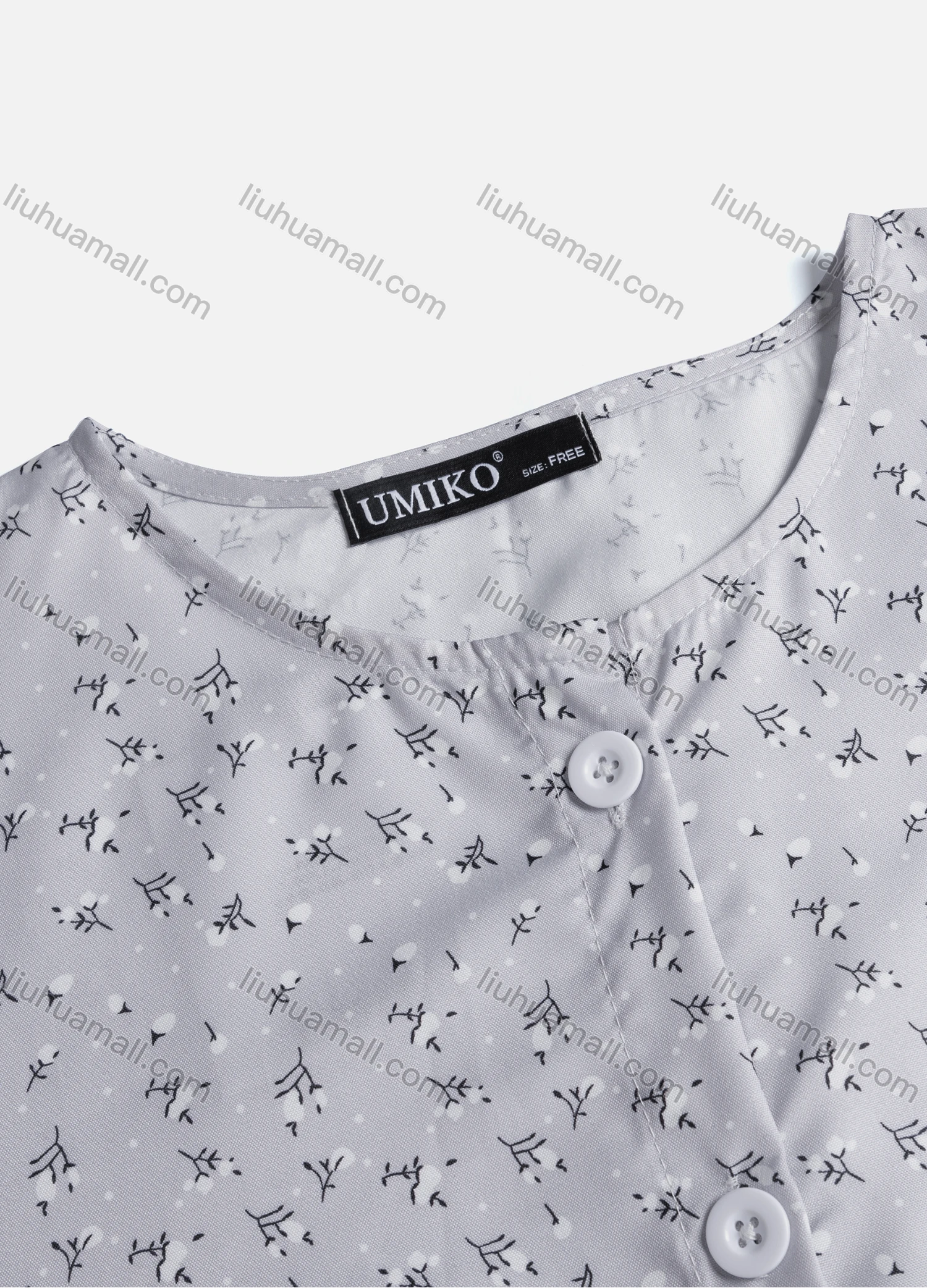 Wholesale Women's Casual Allover Print Crew Neck Long Sleeve High Low Hem Button Down Top 1402# - Liuhuamall