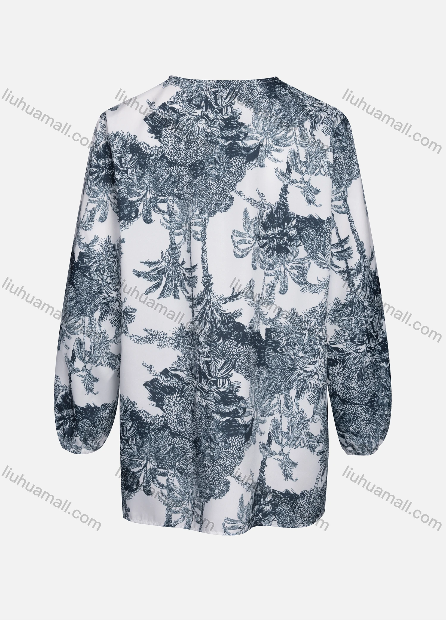 Wholesale Women's Casual Allover Tree Print Crew Neck Long Sleeve High Low Hem Button Down Top 1403# - Liuhuamall