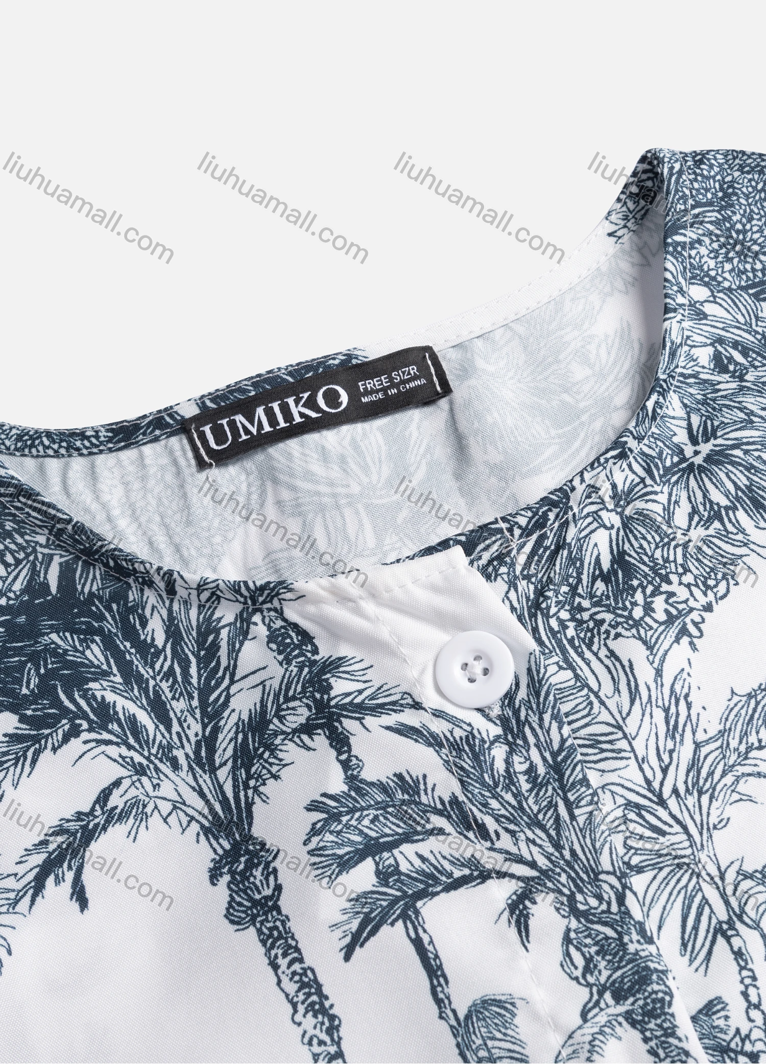 Wholesale Women's Casual Allover Tree Print Crew Neck Long Sleeve High Low Hem Button Down Top 1403# - Liuhuamall