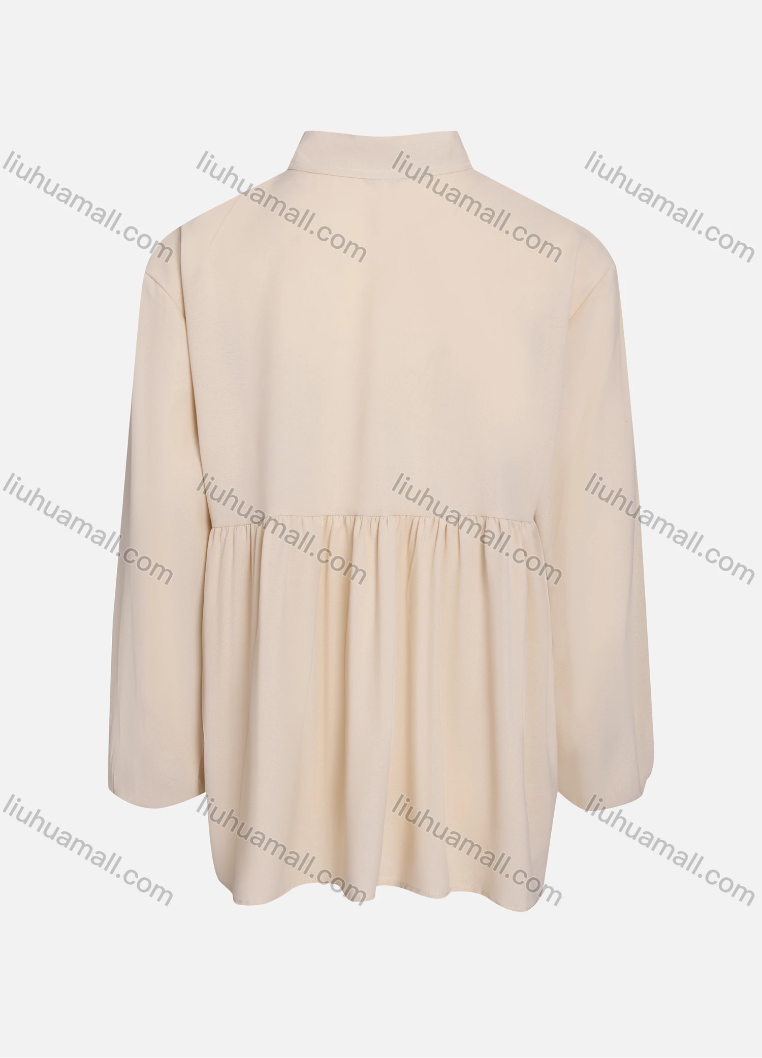 Wholesale Women's Casual Plain Mock Neck Long Sleeve Ruched Ruffle Hem Button Front Top 1404# - Liuhuamall