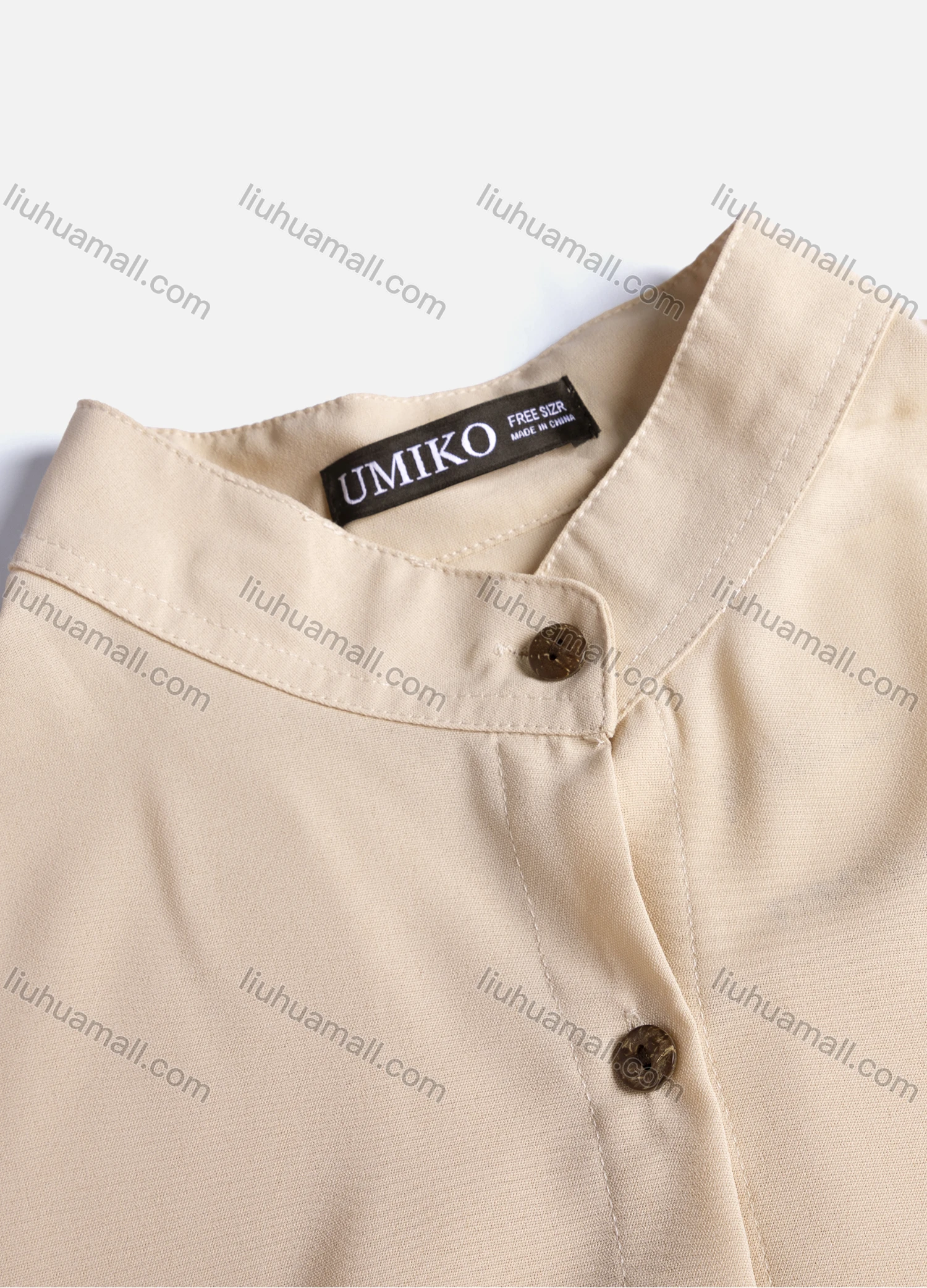 Wholesale Women's Casual Plain Mock Neck Long Sleeve Ruched Ruffle Hem Button Front Top 1404# - Liuhuamall