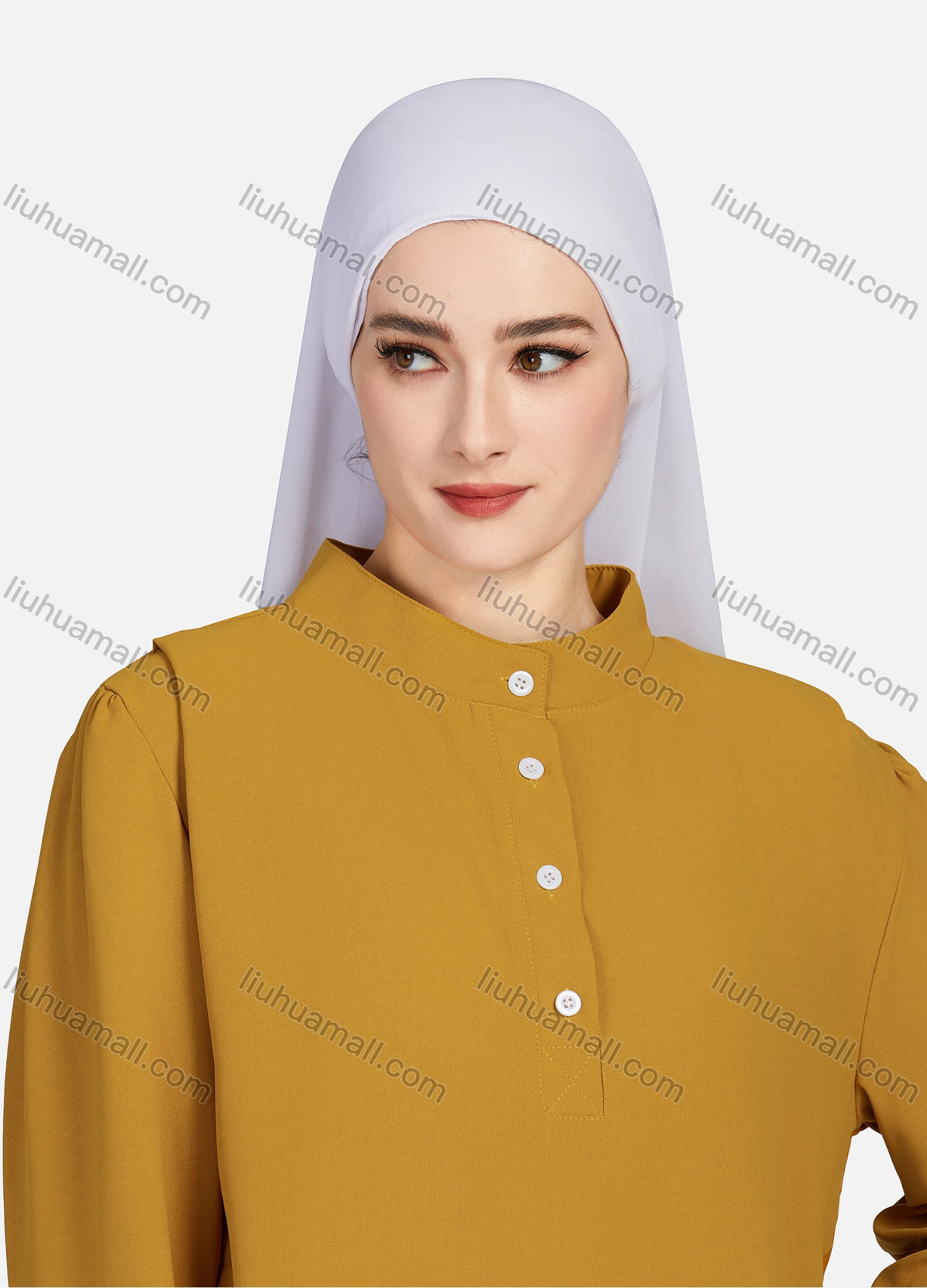 Wholesale Women's Casual Plain Mock Neck Long Sleeve Ruched High Low Hem Button Front Top 1406# - Liuhuamall