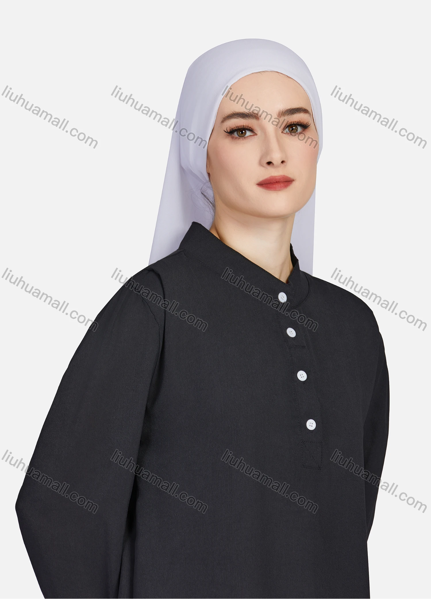 Wholesale Women's Casual Plain Mock Neck Long Sleeve Ruched High Low Hem Button Front Top 1406# - Liuhuamall