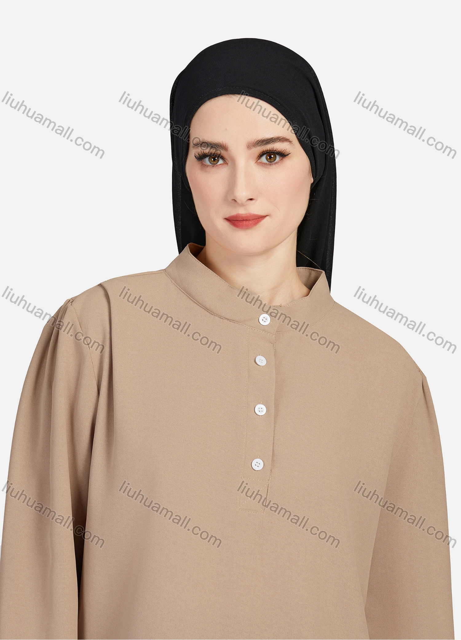 Wholesale Women's Casual Plain Mock Neck Long Sleeve Ruched High Low Hem Button Front Top 1406# - Liuhuamall