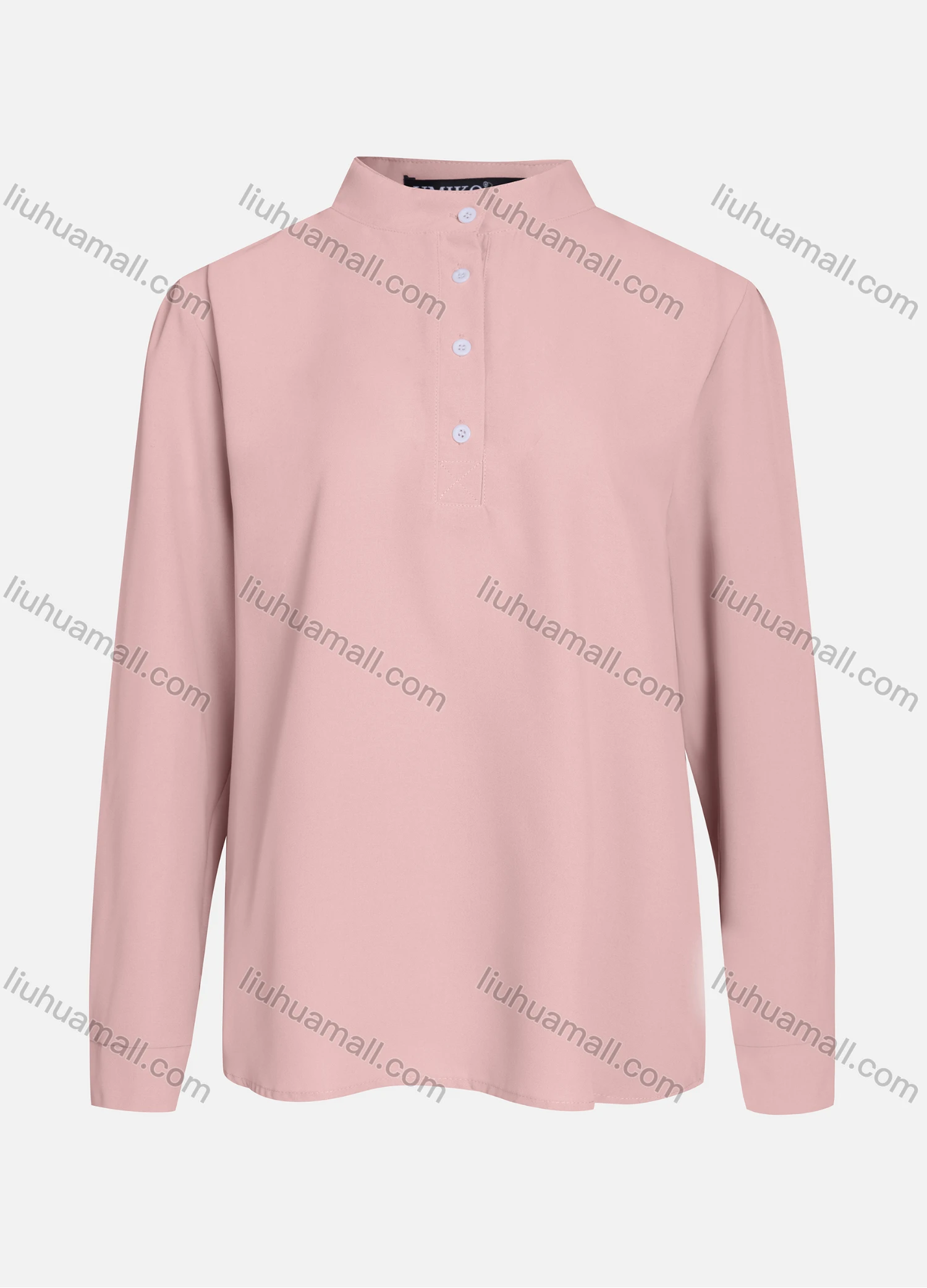 Wholesale Women's Casual Plain Mock Neck Long Sleeve Ruched High Low Hem Button Front Top 1406# - Liuhuamall