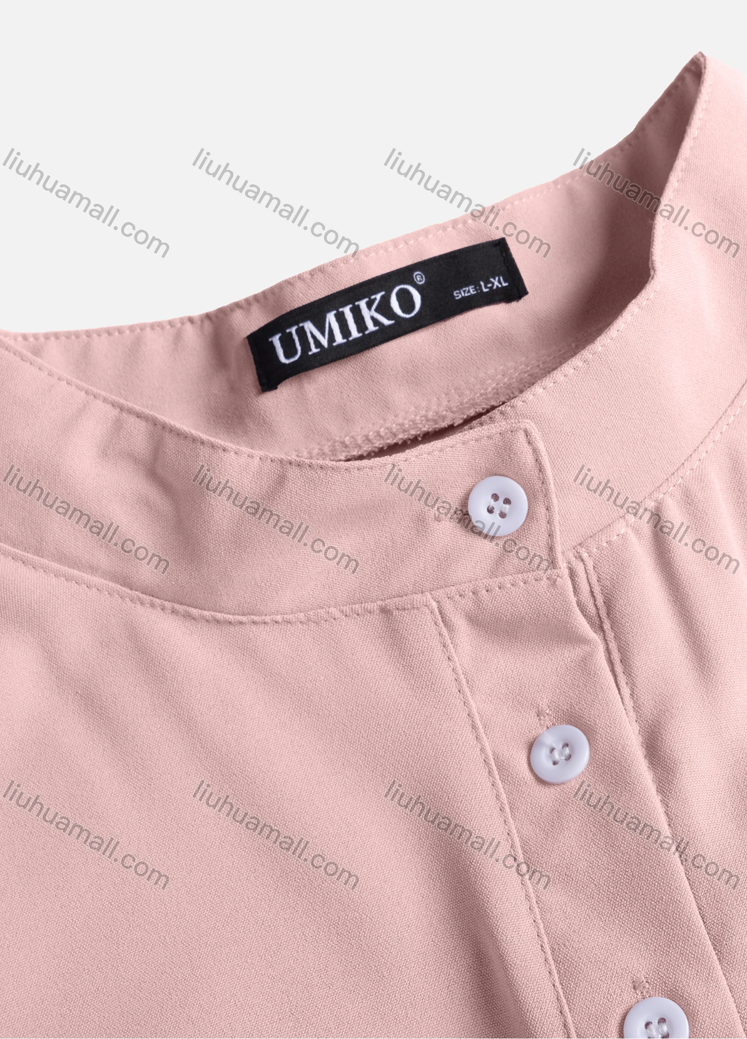 Wholesale Women's Casual Plain Mock Neck Long Sleeve Ruched High Low Hem Button Front Top 1406# - Liuhuamall