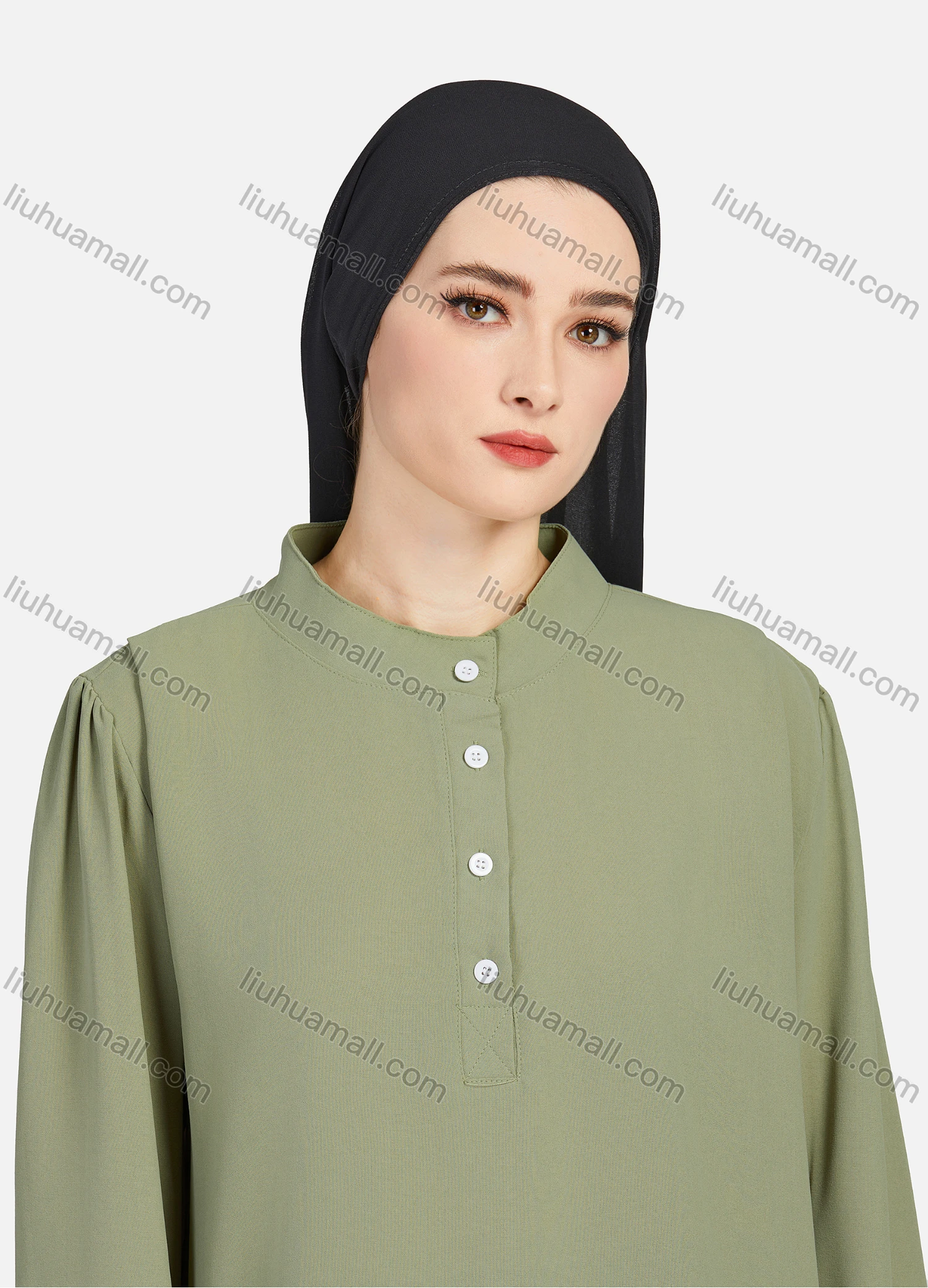 Wholesale Women's Casual Plain Mock Neck Long Sleeve Ruched High Low Hem Button Front Top 1406# - Liuhuamall