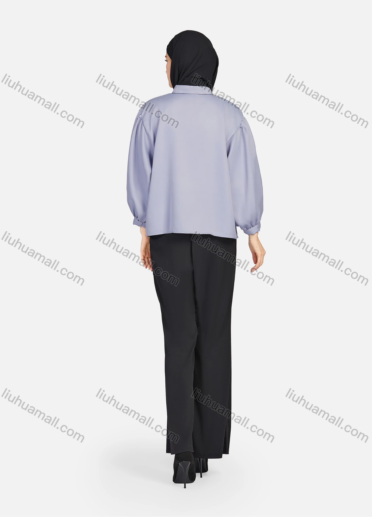 Wholesale Women's Casual Plain Collared 3/4 Sleeve Ruched Button Down Top 1412# - Liuhuamall
