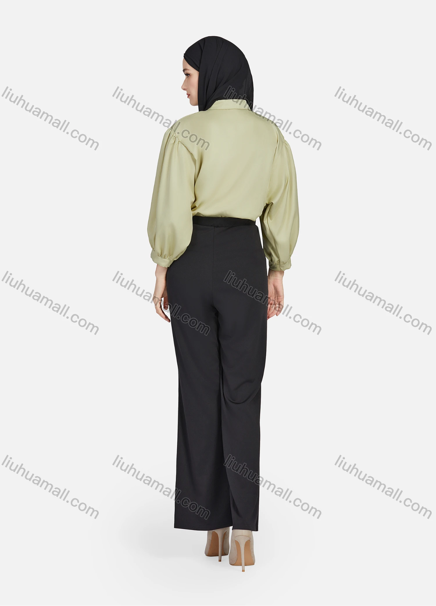 Wholesale Women's Casual Plain Collared 3/4 Sleeve Ruched Button Down Top 1412# - Liuhuamall