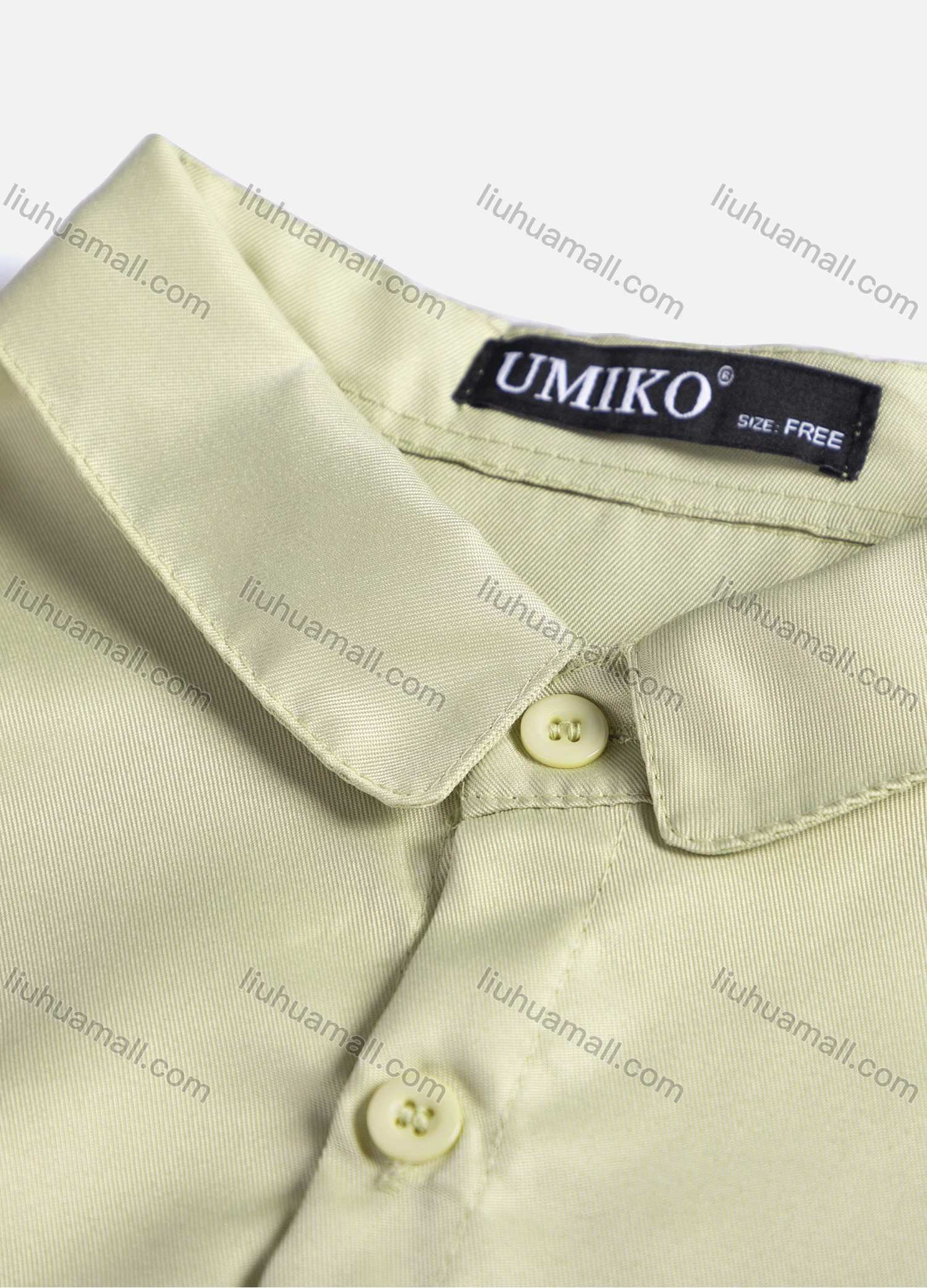 Wholesale Women's Casual Plain Collared 3/4 Sleeve Ruched Button Down Top 1412# - Liuhuamall