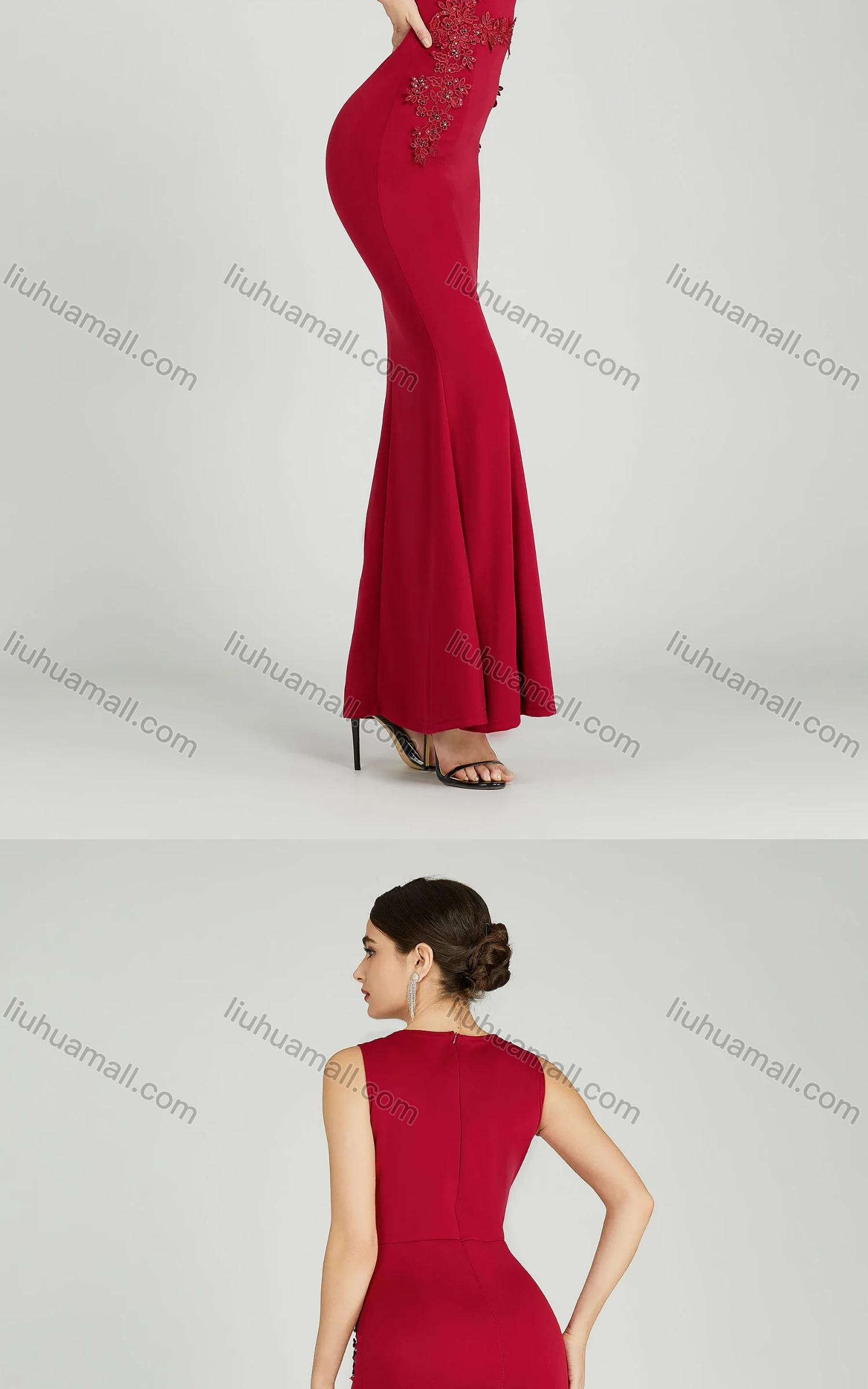 Wholesale Women's Elegant Sleeveless Sequin Applique Mermaid Split Hem Evening Dress 5029# - Liuhuamall