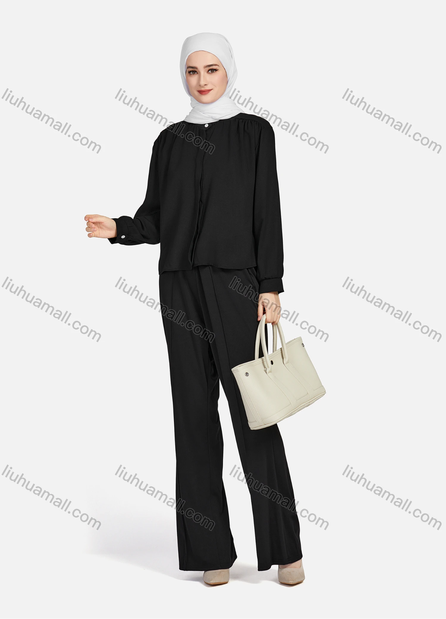 Wholesale Women's Casual Plain Mock Neck Long Sleeve Ruched High Low Hem Button Down Crop Top 1417# - Liuhuamall