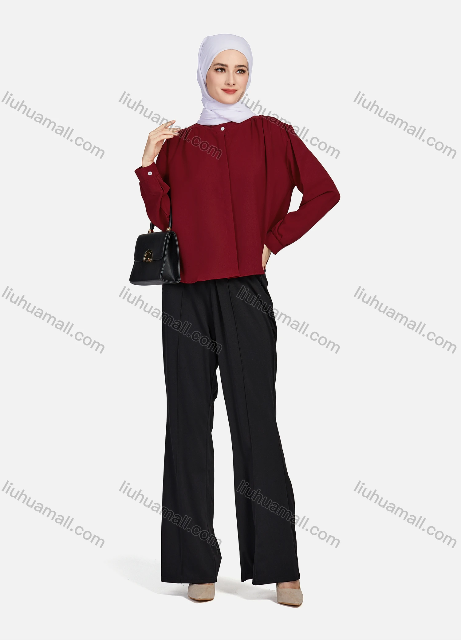 Wholesale Women's Casual Plain Mock Neck Long Sleeve Ruched High Low Hem Button Down Crop Top 1417# - Liuhuamall