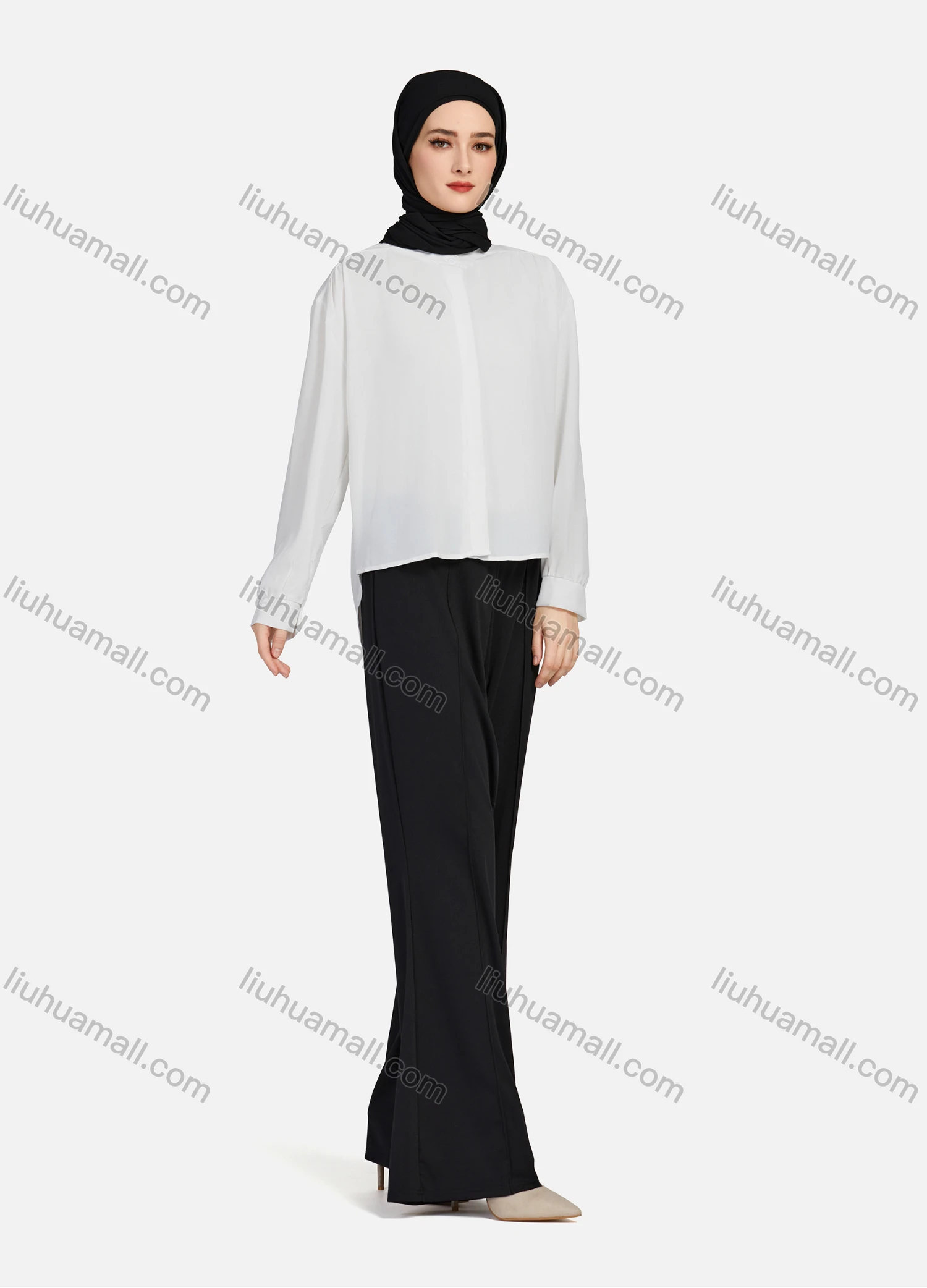 Wholesale Women's Casual Plain Mock Neck Long Sleeve Ruched High Low Hem Button Down Crop Top 1417# - Liuhuamall