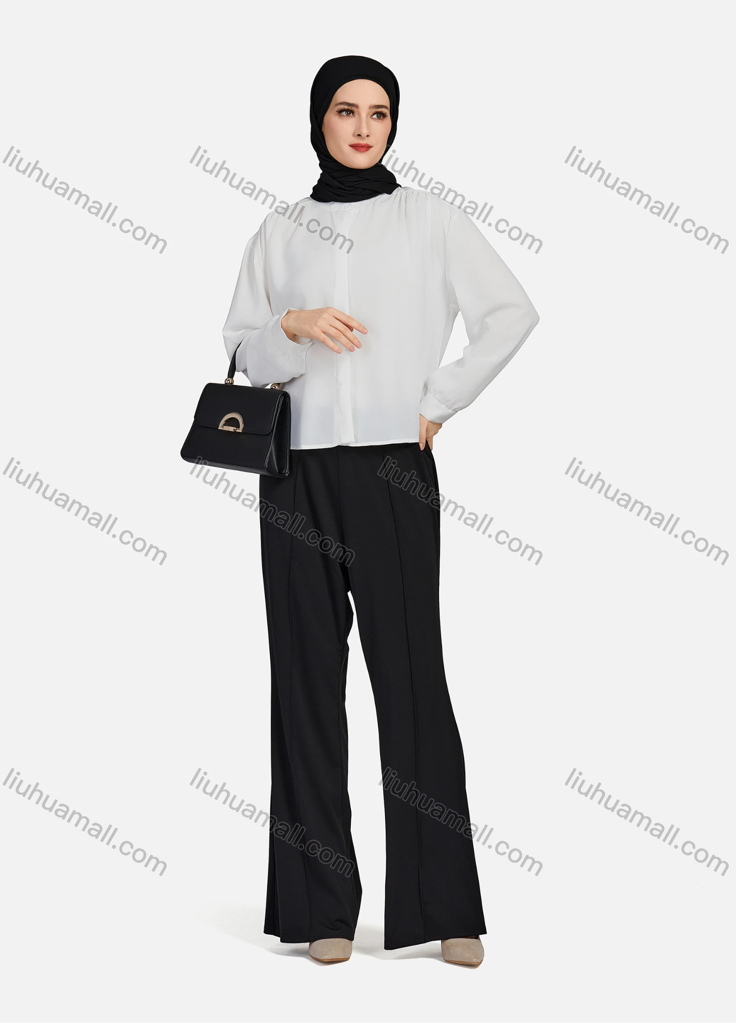 Wholesale Women's Casual Plain Mock Neck Long Sleeve Ruched High Low Hem Button Down Crop Top 1417# - Liuhuamall