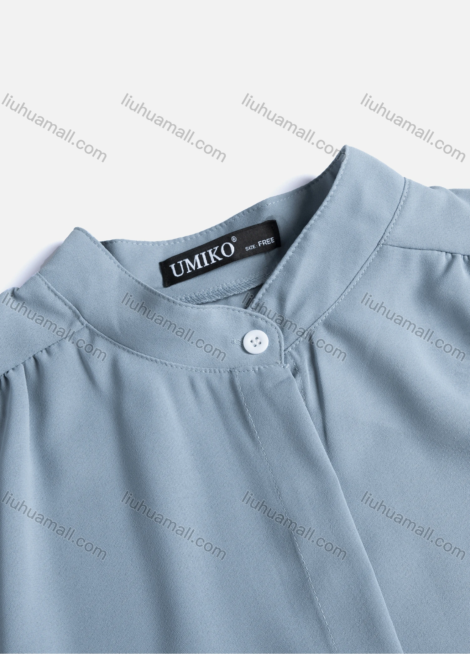 Wholesale Women's Casual Plain Mock Neck Long Sleeve Ruched High Low Hem Button Down Crop Top 1417# - Liuhuamall