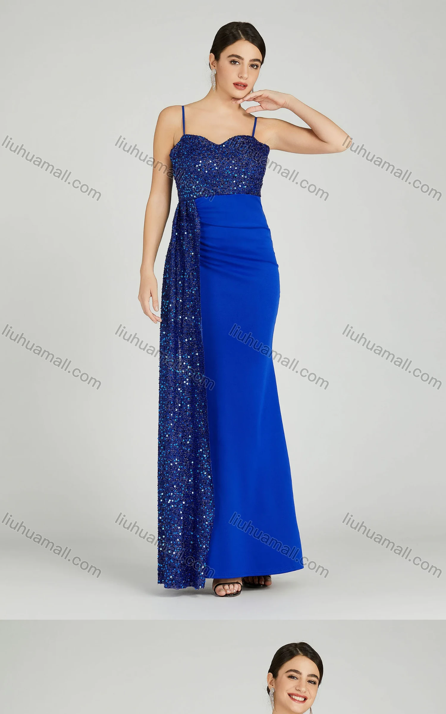 Wholesale Women's Elegant Sleeveless Spaghetti Strap Sequin Mermaid Evening Dress 5051# - Liuhuamall