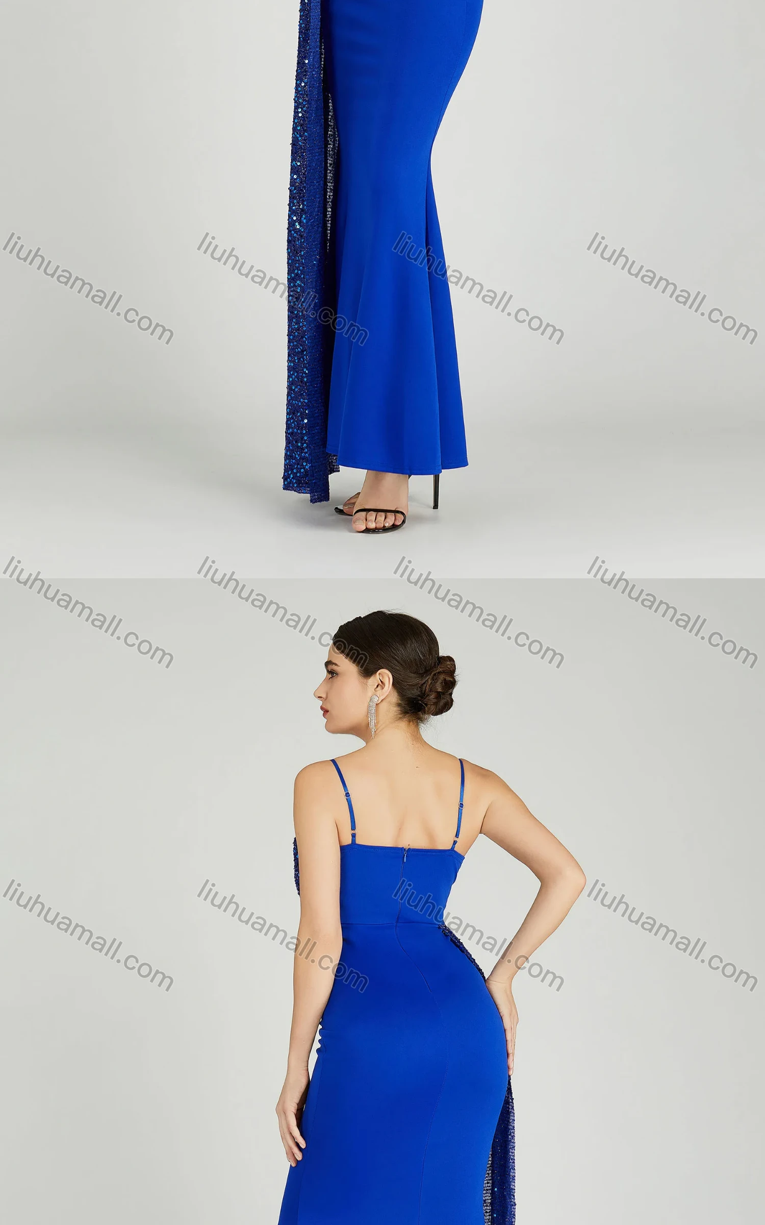 Wholesale Women's Elegant Sleeveless Spaghetti Strap Sequin Mermaid Evening Dress 5051# - Liuhuamall