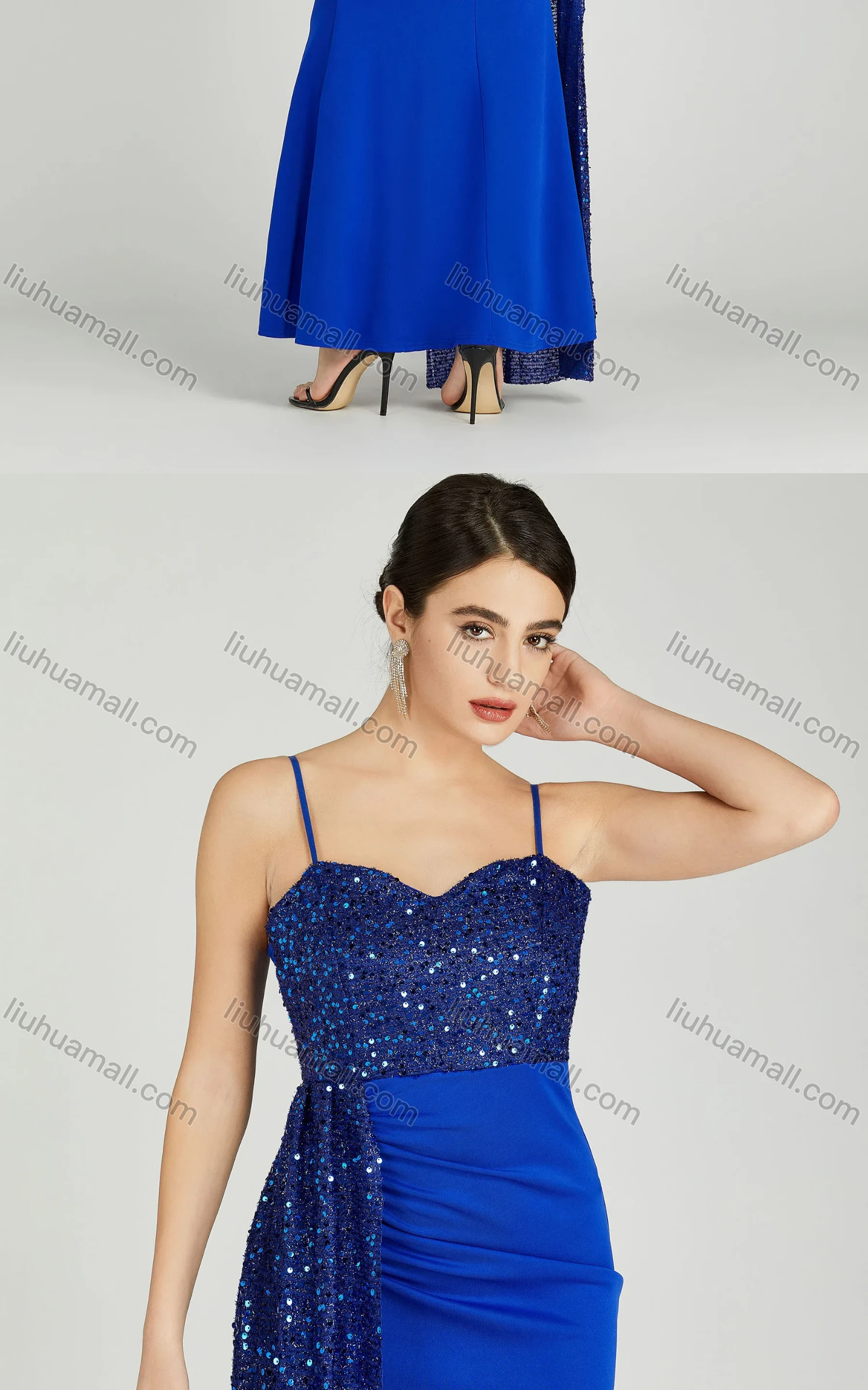 Wholesale Women's Elegant Sleeveless Spaghetti Strap Sequin Mermaid Evening Dress 5051# - Liuhuamall