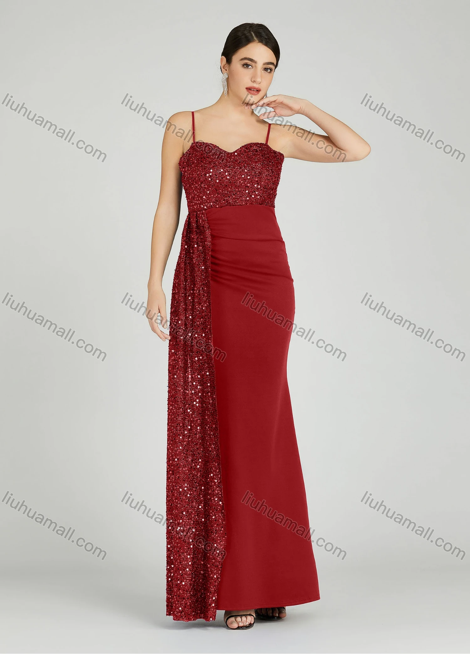 Wholesale Women's Elegant Sleeveless Spaghetti Strap Sequin Mermaid Evening Dress 5051# - Liuhuamall