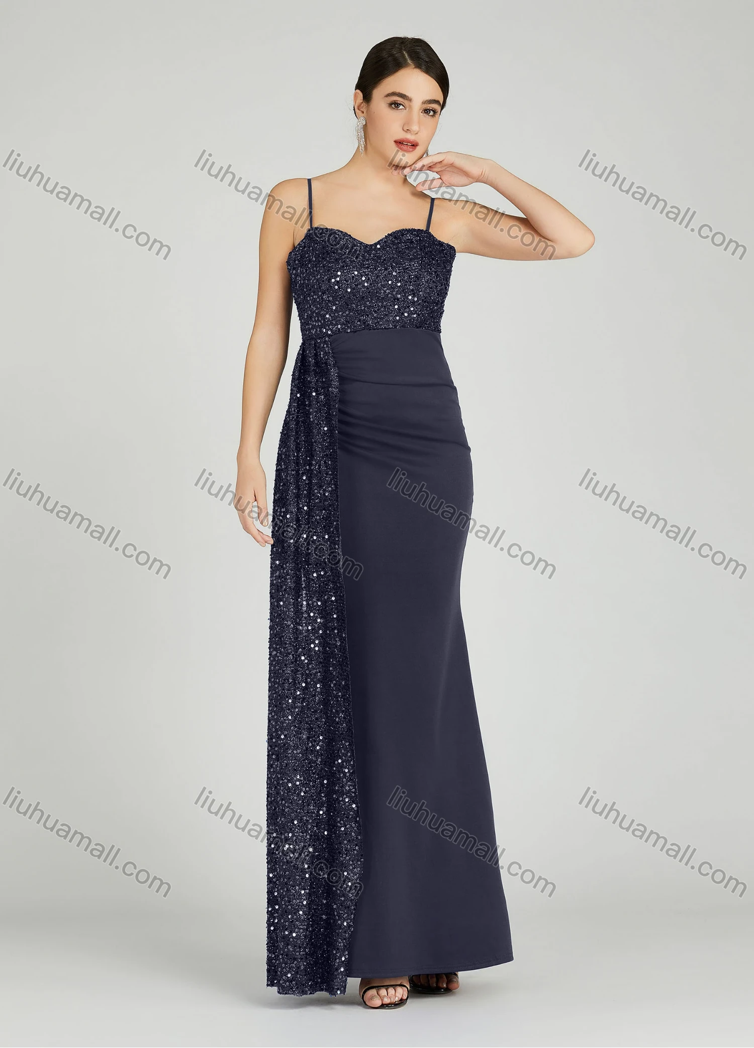 Wholesale Women's Elegant Sleeveless Spaghetti Strap Sequin Mermaid Evening Dress 5051# - Liuhuamall