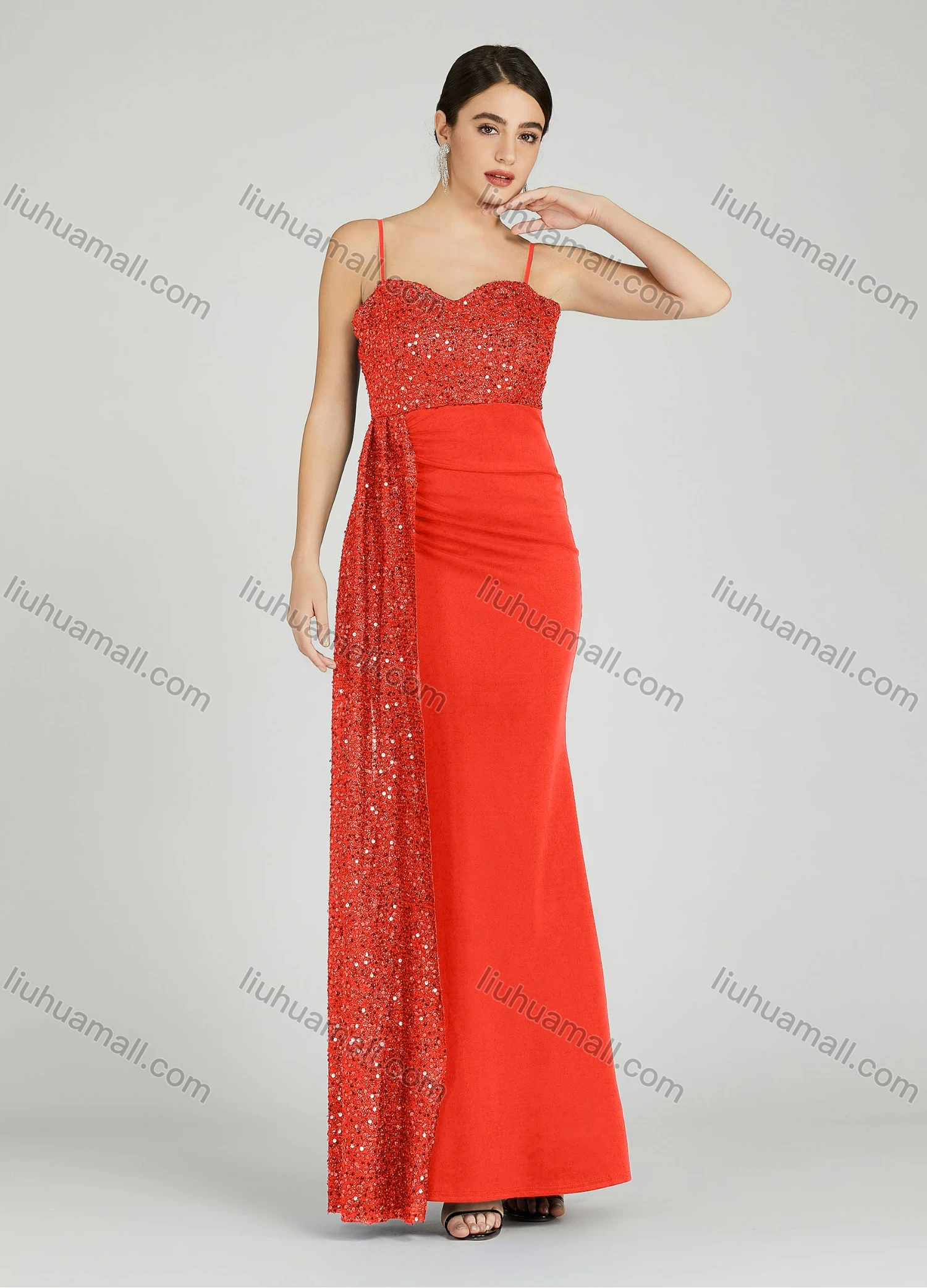 Wholesale Women's Elegant Sleeveless Spaghetti Strap Sequin Mermaid Evening Dress 5051# - Liuhuamall