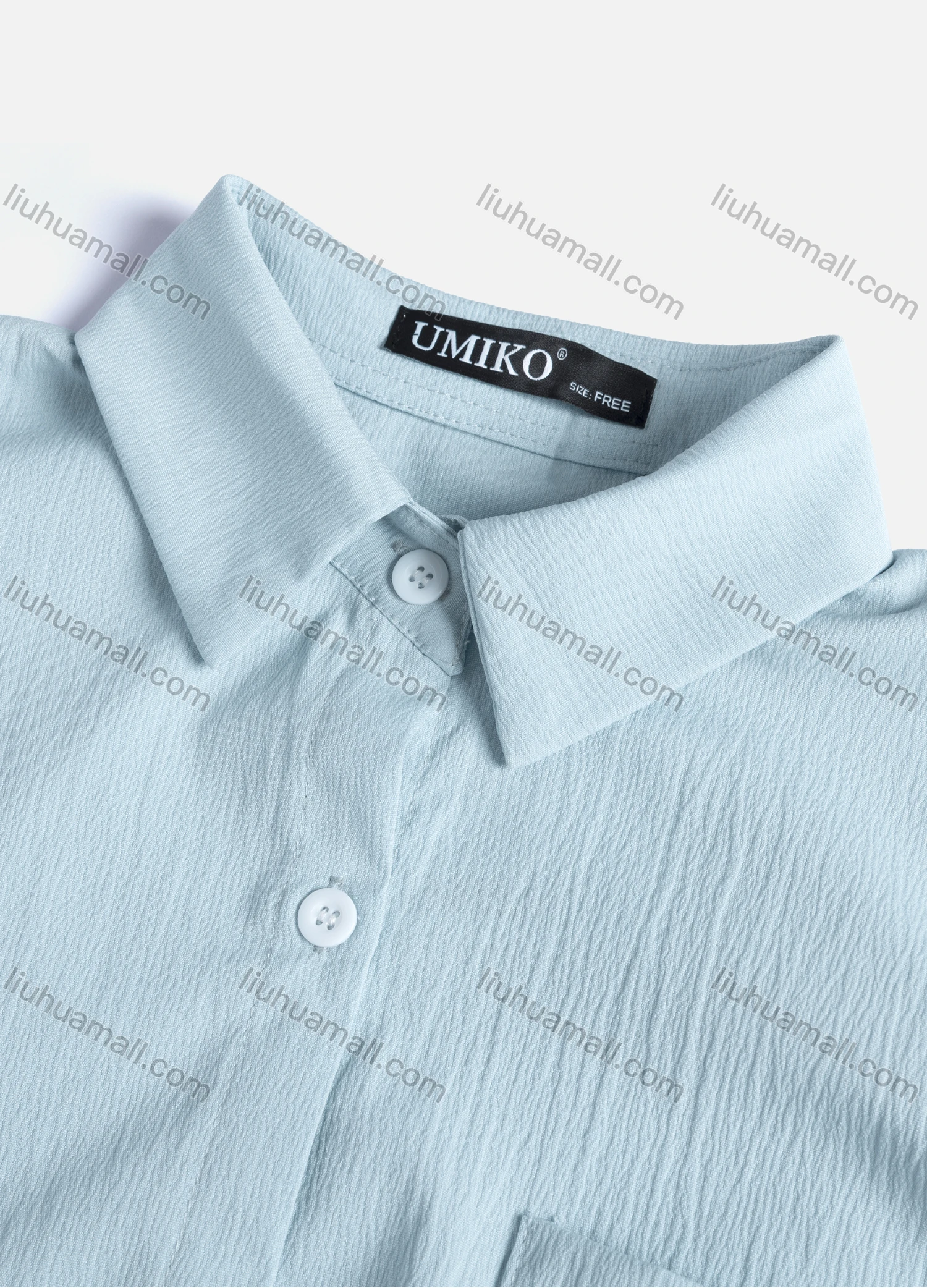 Wholesale Women's Casual Plain Collared Long Sleeve Curved Hem Pocket Button Down Top 1420# - Liuhuamall