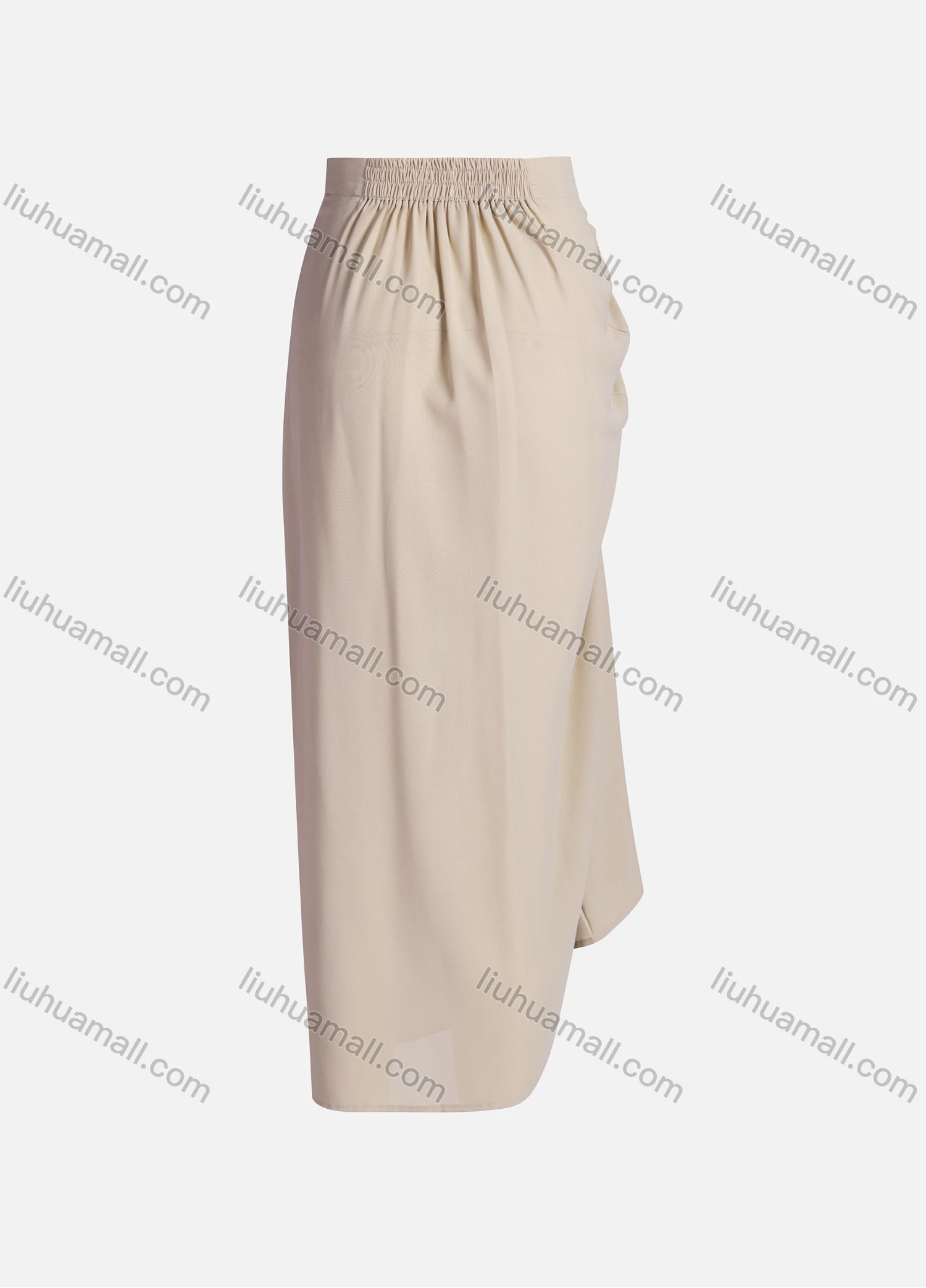 Wholesale Women's Casual Ruched Elastic Waist Drawstring Plain High Low Hem Midi Skirt 1428# - Liuhuamall